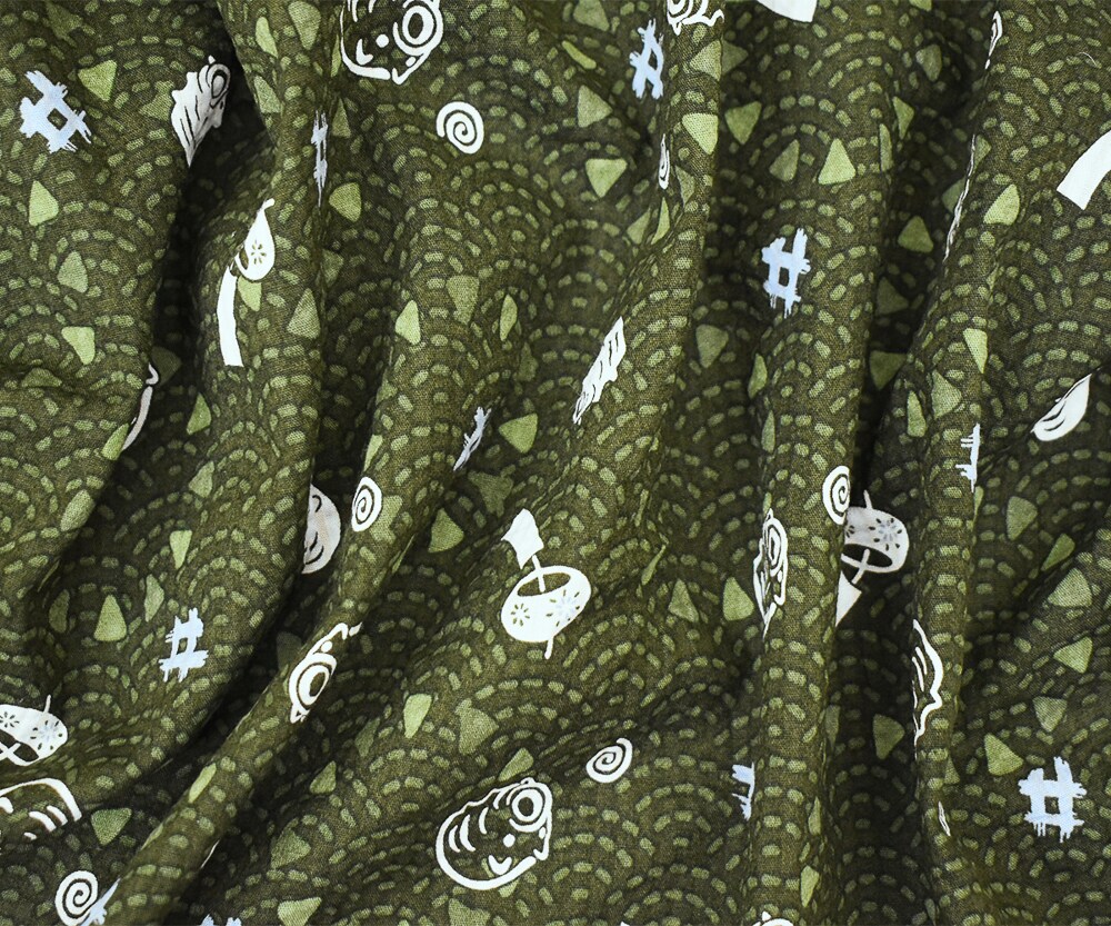 Green-Blue-Multi Abstract Pig Art Printed Crinkled Cotton Shirting Woven Fabric By the Yard