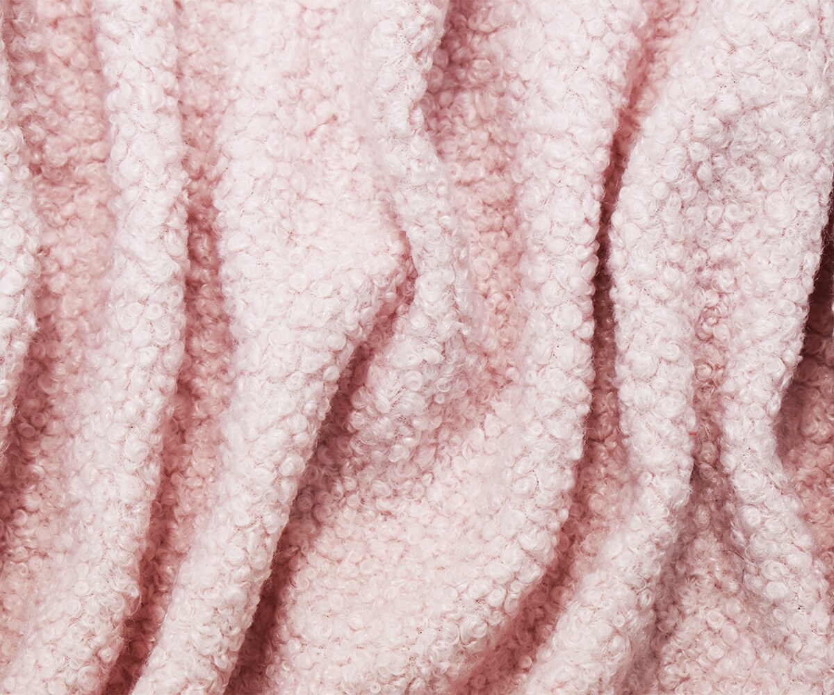 Pastel Pink Wool-Poly Boucle Knit Fabric By the Yard