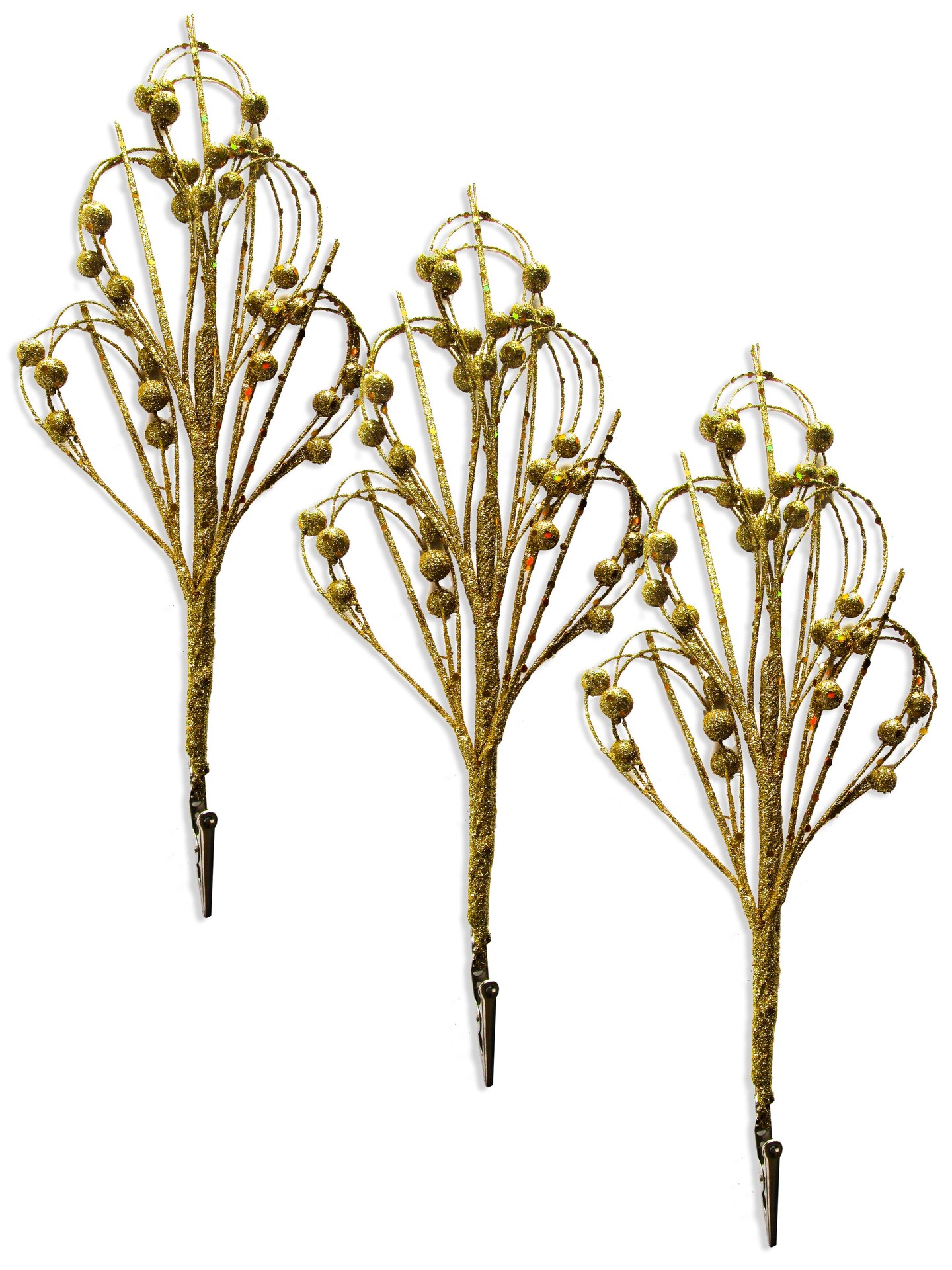 3 Pack of 12" Gold Picks with Ball Accents and Glitter Enhancements