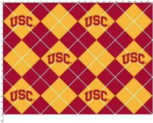 Licensed NCAA University of Southern California Argyle Fleece USC-095 Fabric by the Yard