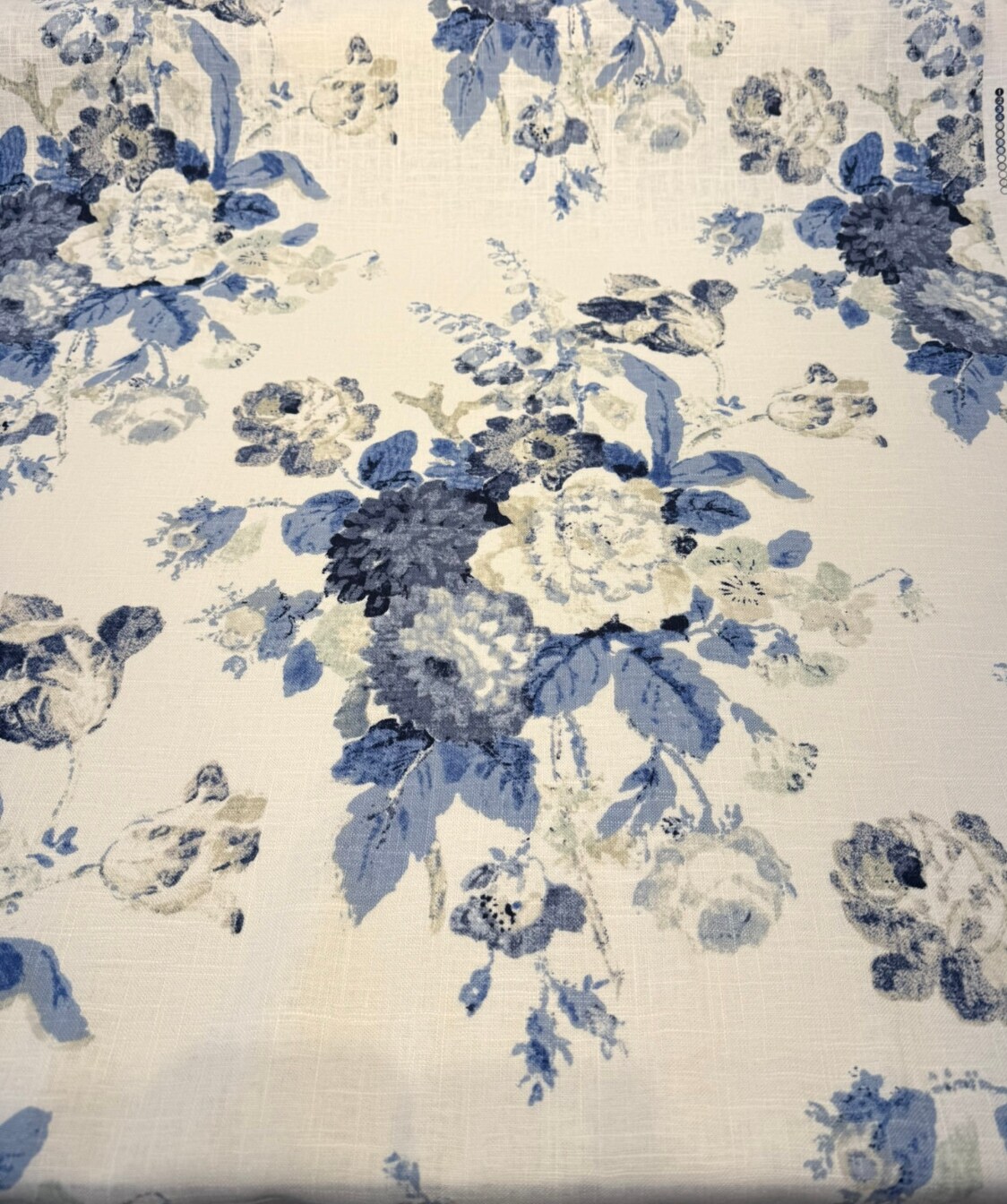 1 Yard Nora Chambray Blue Floral Linen Blend Upholstery Fabric 54 Inches Wide