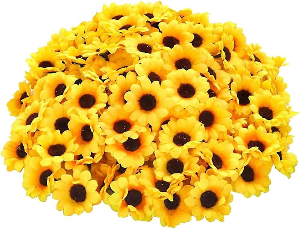 100Pcs Yellow Artificial Flower Floral Arrangements (Yellow) 1"D x 1"W x 0.2"H