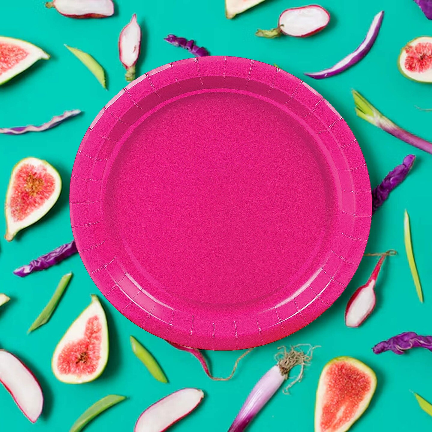24 Ct. Hot Pink Paper Dinner Plates 9" Round Bright & Sturdy Disposable Plates for Parties