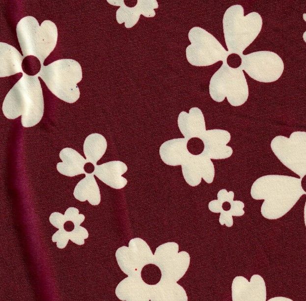 1 Yard Burgundy Ditsy Floral Print Brushed DTY Knit Fabric 58/60&#x22; Wide