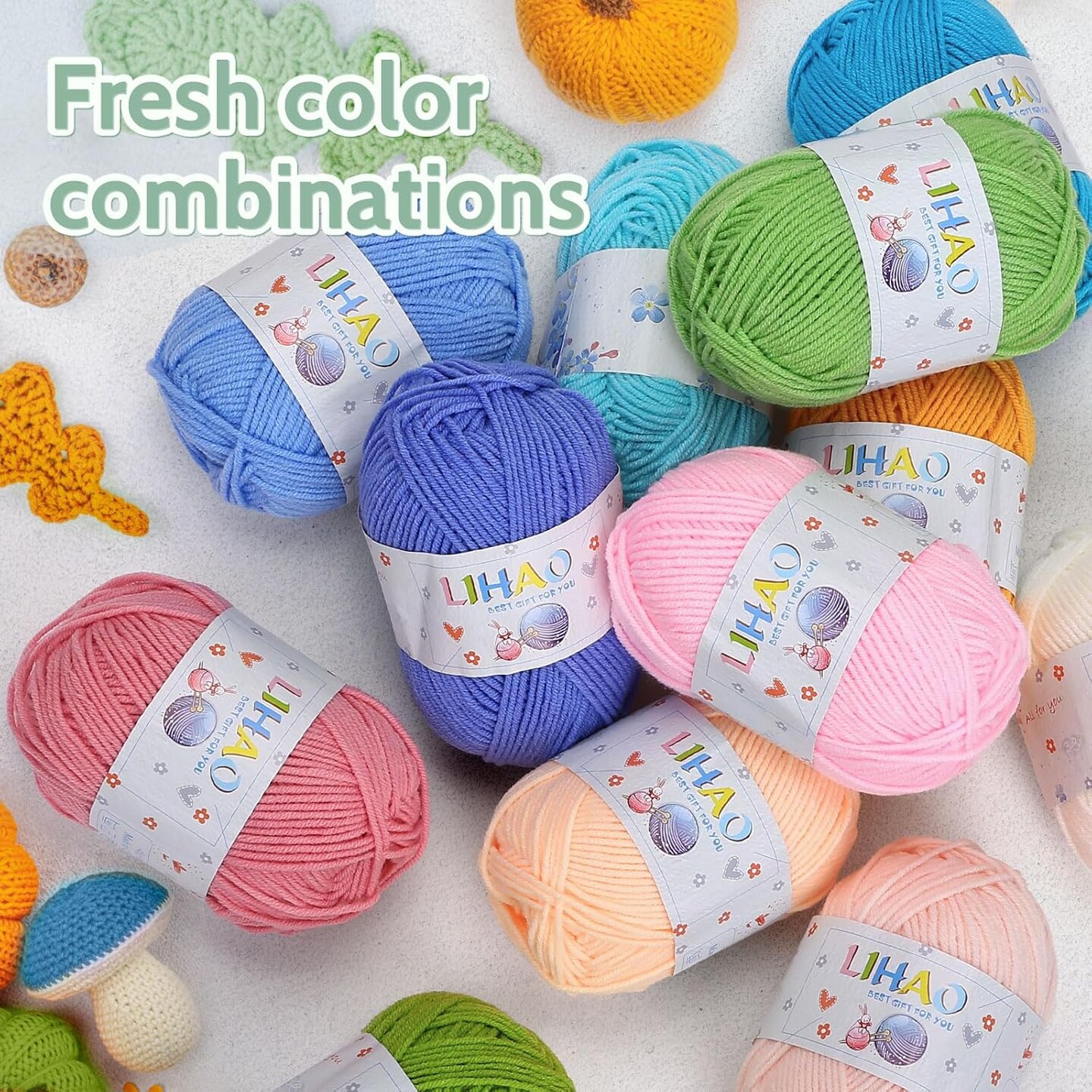12pcs Acrylic Yarns - 4 Ply, 2500 Yards