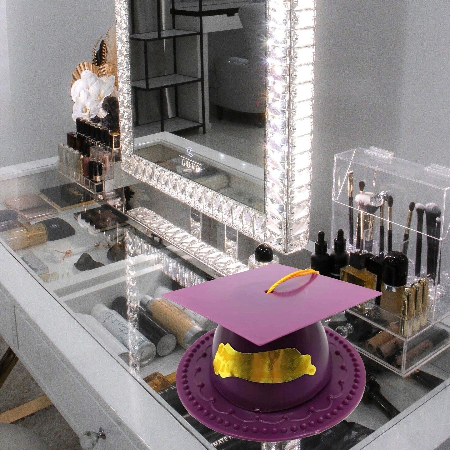 24 Count Graduation Cap Cake Topper Durable Plastic Party Decoration Purple 3.5 Inch