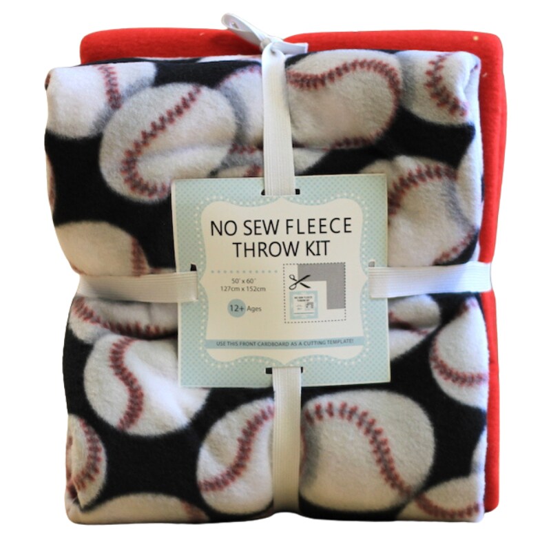Baseball Anti-Pill No-Sew Throw Fleece Fabric Kit (72x60)
