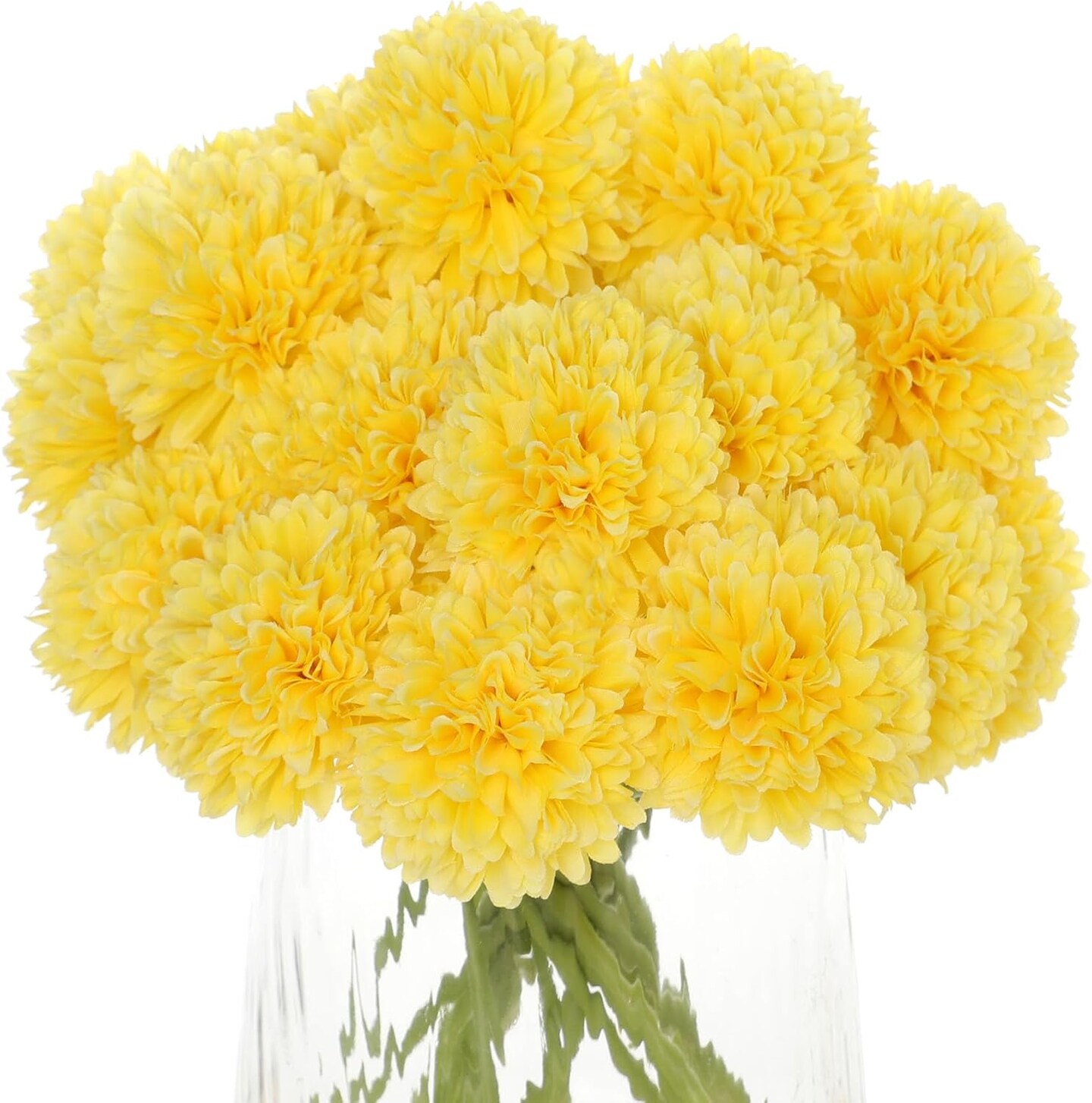 20Pcs Artificial Mums Flowers Fake Silk Chrysanthemum Balls Flower (Yellow)