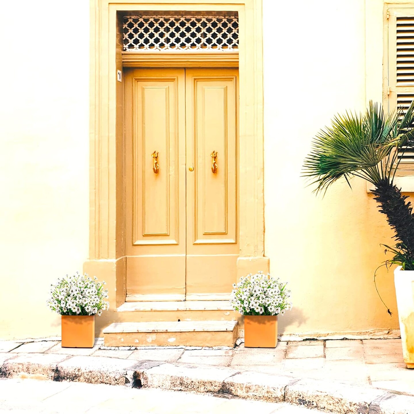 21 Bundles Artificial Flowers Outdoor UV Resistant Silk Flowers (White) 20"D x 20"W x 14"H