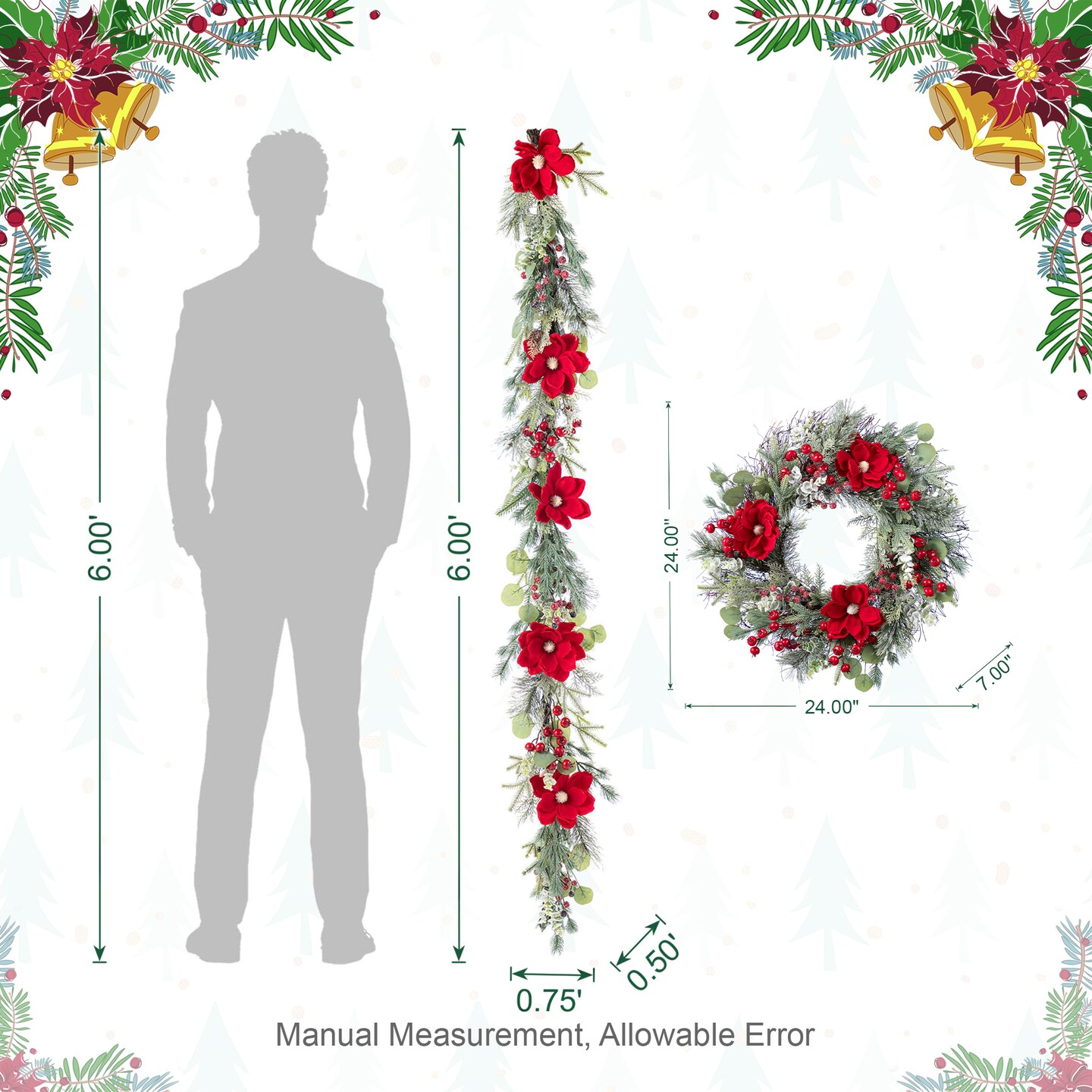 Christmas Red Mangnolia & Berry Teardrop/Wreath/Garland Set
