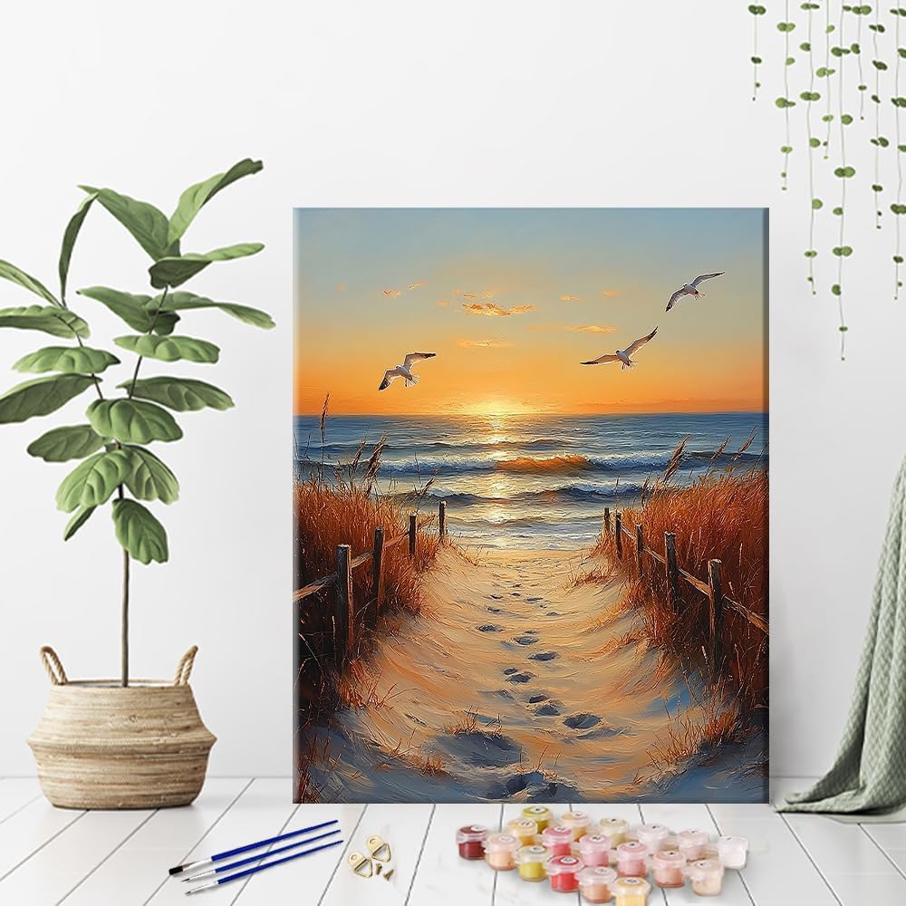 Paint-by-Number Kits Ocean with Seagulls Painting Kits