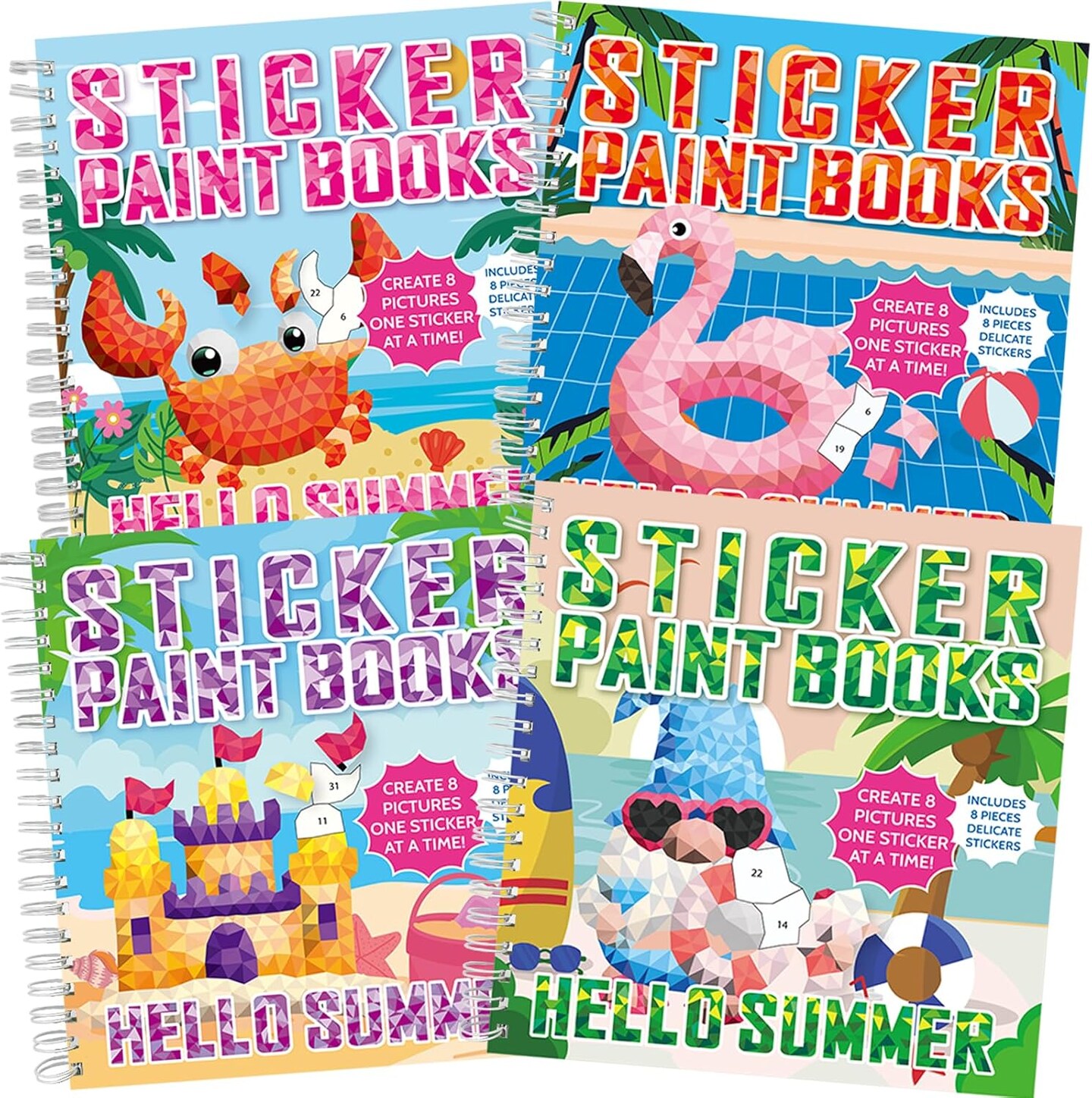 4Pcs Summer Paint by Sticker Books for Kids