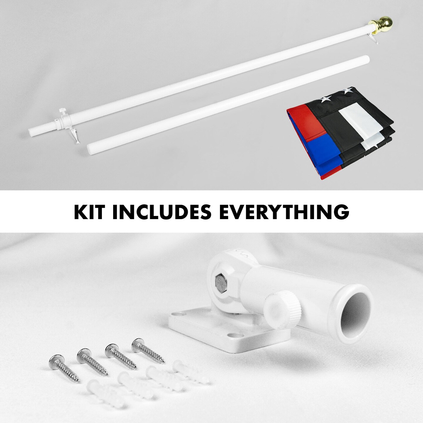 G128 - 5 Feet Tangle Free Spinning Flagpole (White) Thin Blue&Red Line Flag Brass Grommets Embroidered 2x3 ft (Flag Included) Aluminum Flag Pole