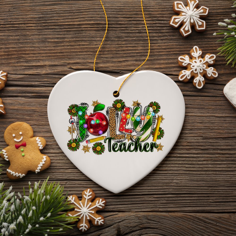 School Teacher Holiday Plaid Christmas Ornament Bundle, Ceramic Appreciation Gifts