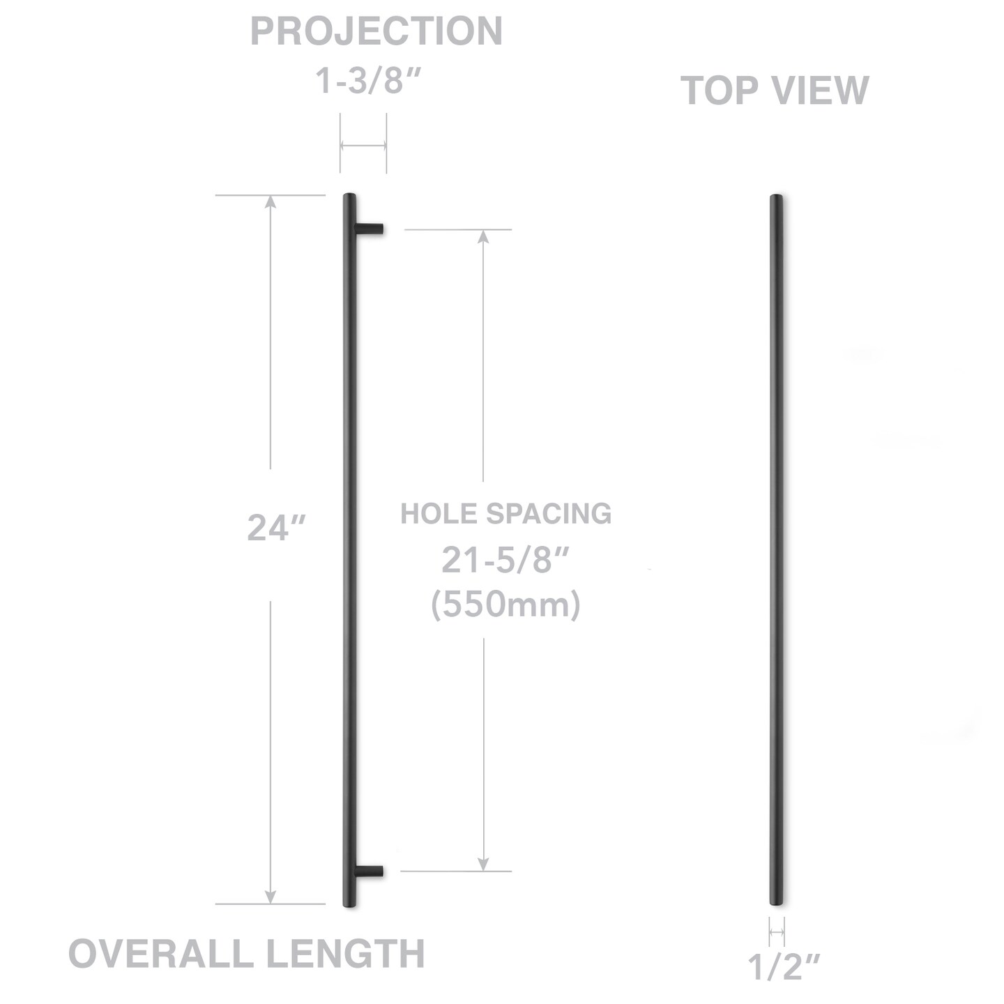 Cauldham Solid Stainless Steel Euro Cabinet Pull Matte Black (21-5/8&#x22; Hole Centers) - 2 Pack