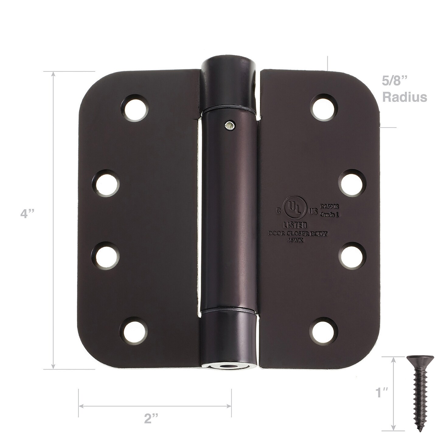 Cauldham (2 Pack) Heavy-Duty 4" Self-closing Spring Door Hinge with 5/8" Radius Corners, UL Listed