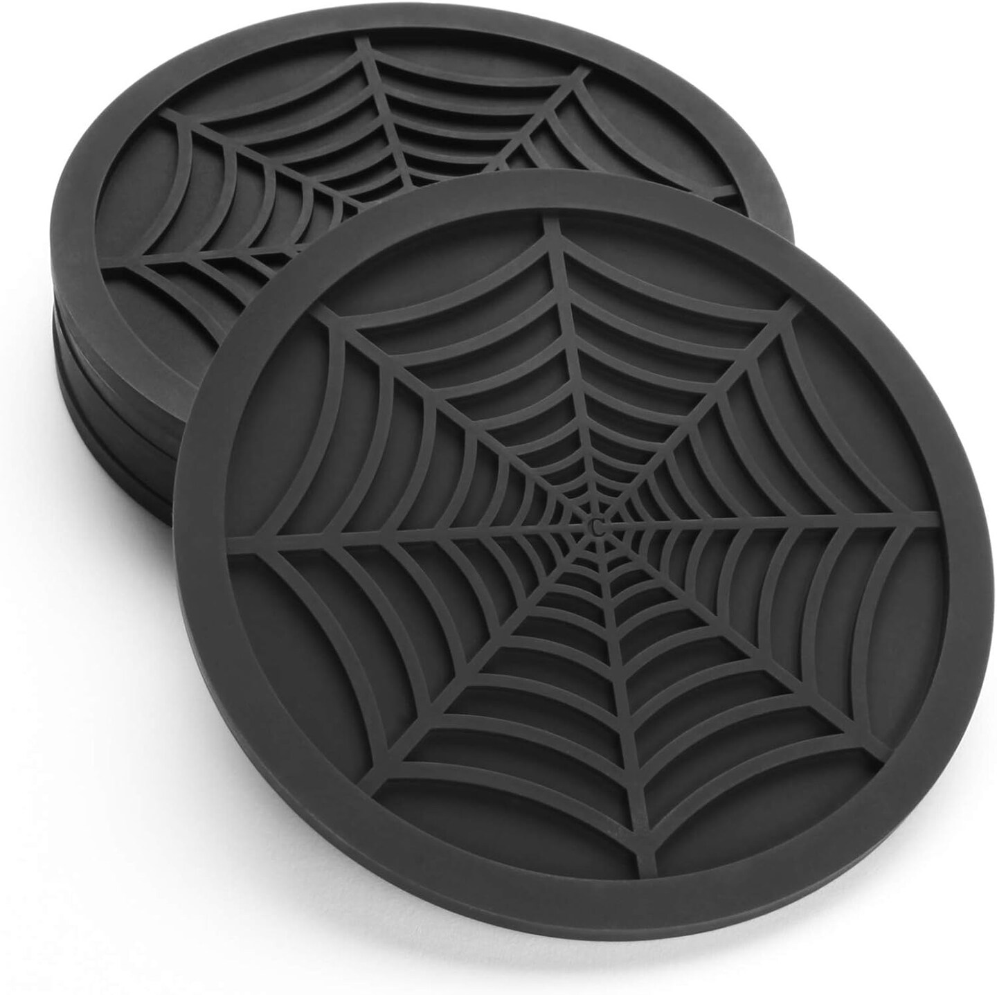 6 Pack Unique Design Spider Drink Coasters, 4" Black Coaster Set