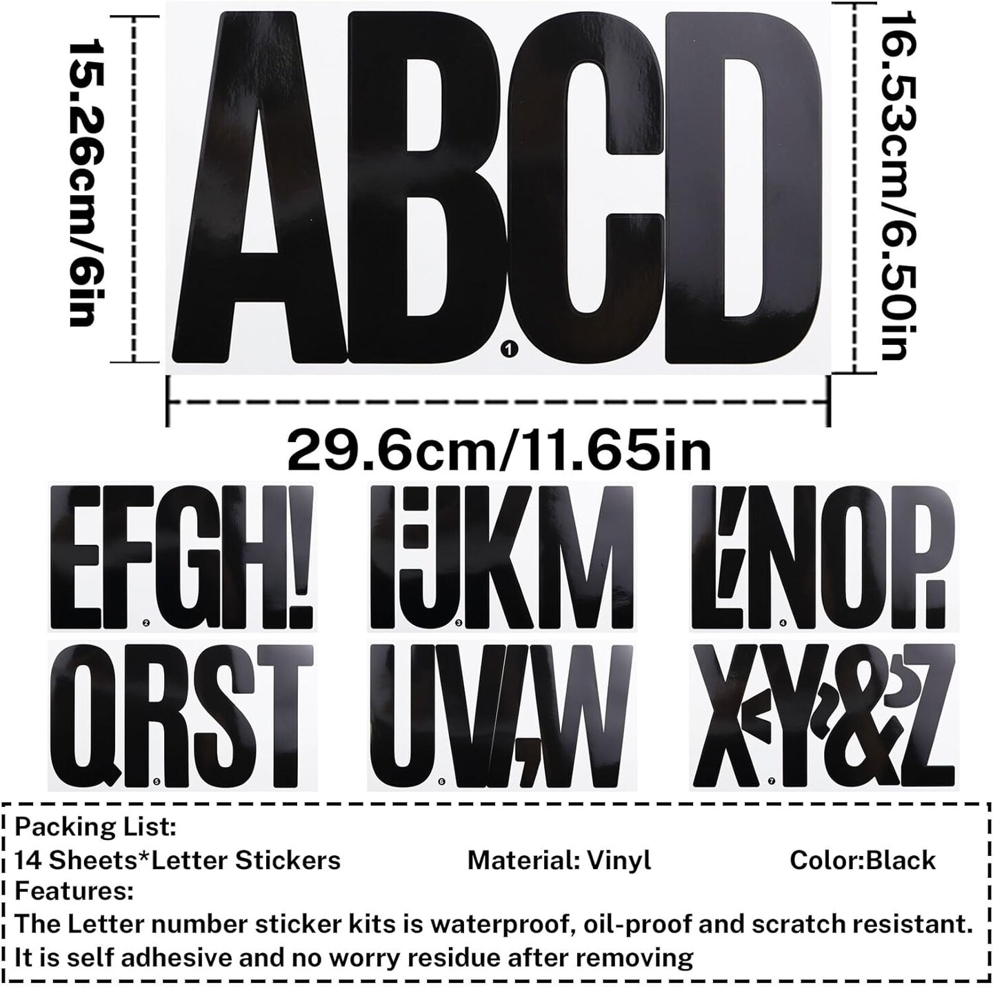 6 Inch Large Letters Stickers, 76 Pieces Self Adhesive Alphabet Sticker