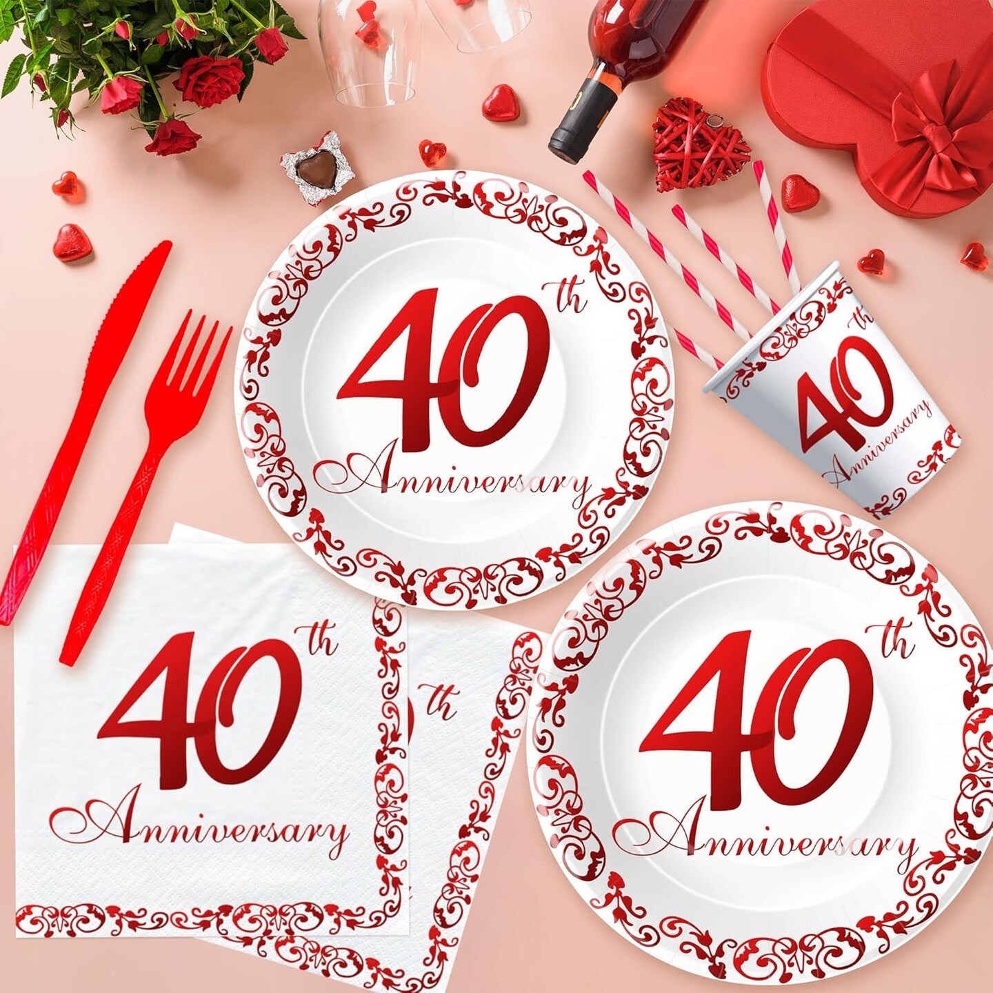 40th Anniversary Decorations Party Tableware (Multicolor)