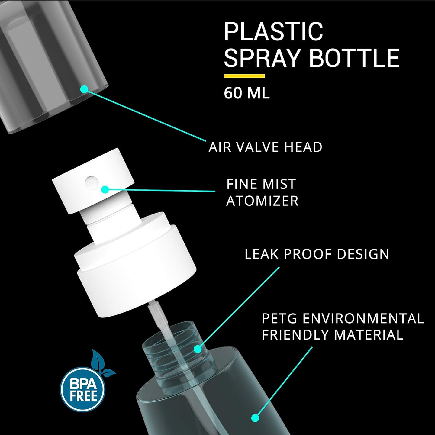 2 Pack Small Spray Bottle - 2oz/60ml (Clear White , Clear Blue)