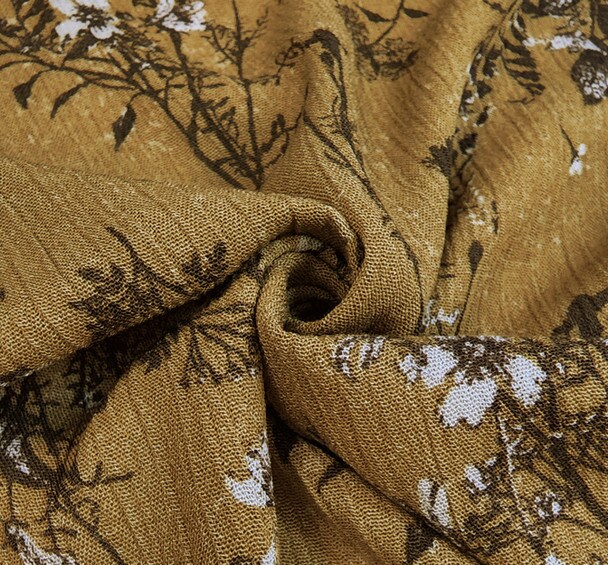 1 Yard 100% Rayon Crinkle Fabric Mustard Gold 50/52&#x22; Wide for Dresses, Skirts &#x26; Scarves