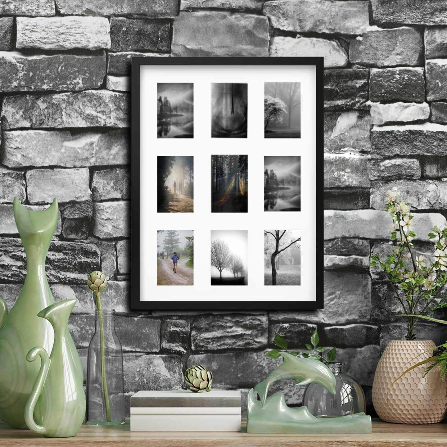 Black 9-Photo Frame, 18x24" Versatile Display with Mount & Safe Plastic Front Protection