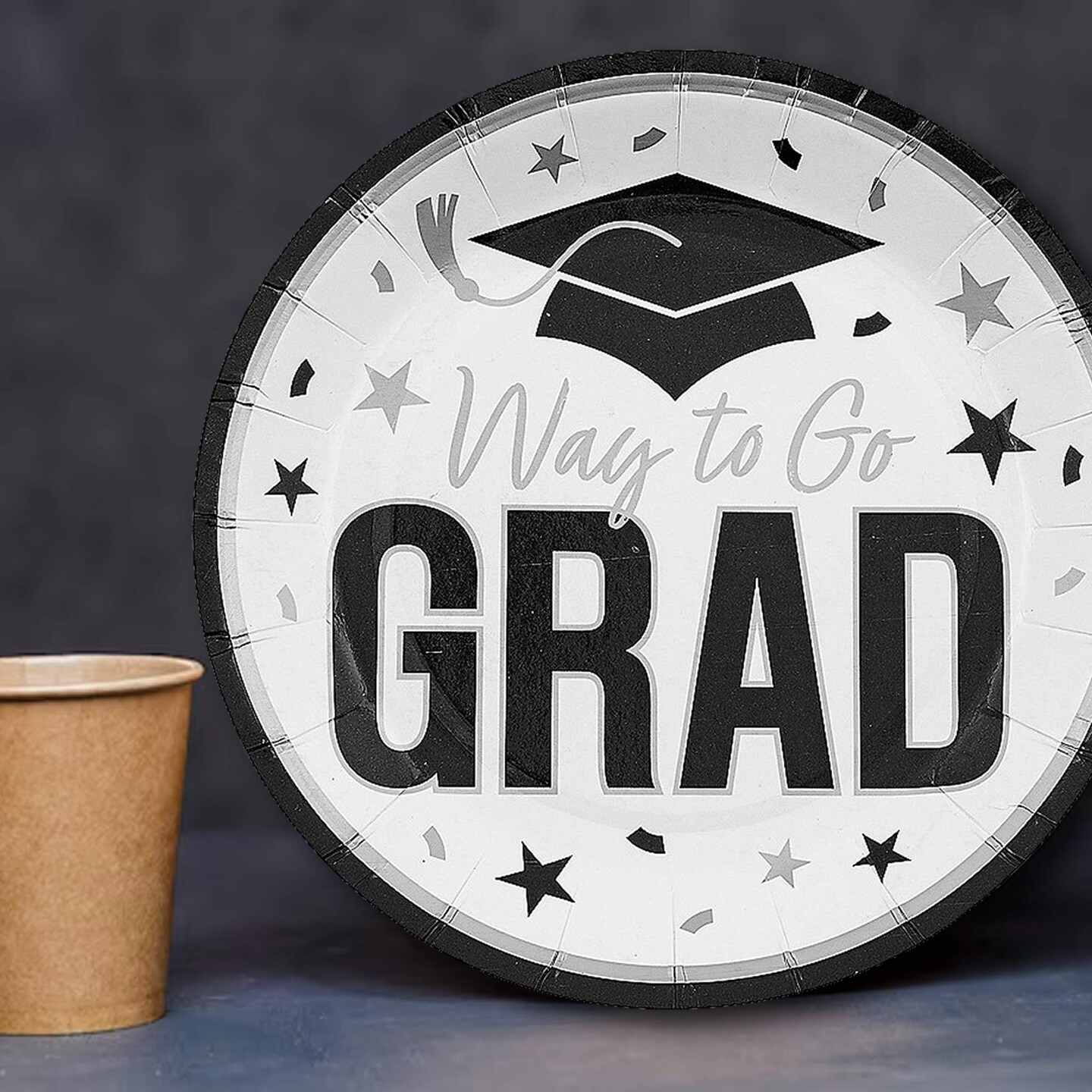 25 Count White Way to Go Grad Paper Dessert Plates Graduation Party Supplies 7 1/4 Inch