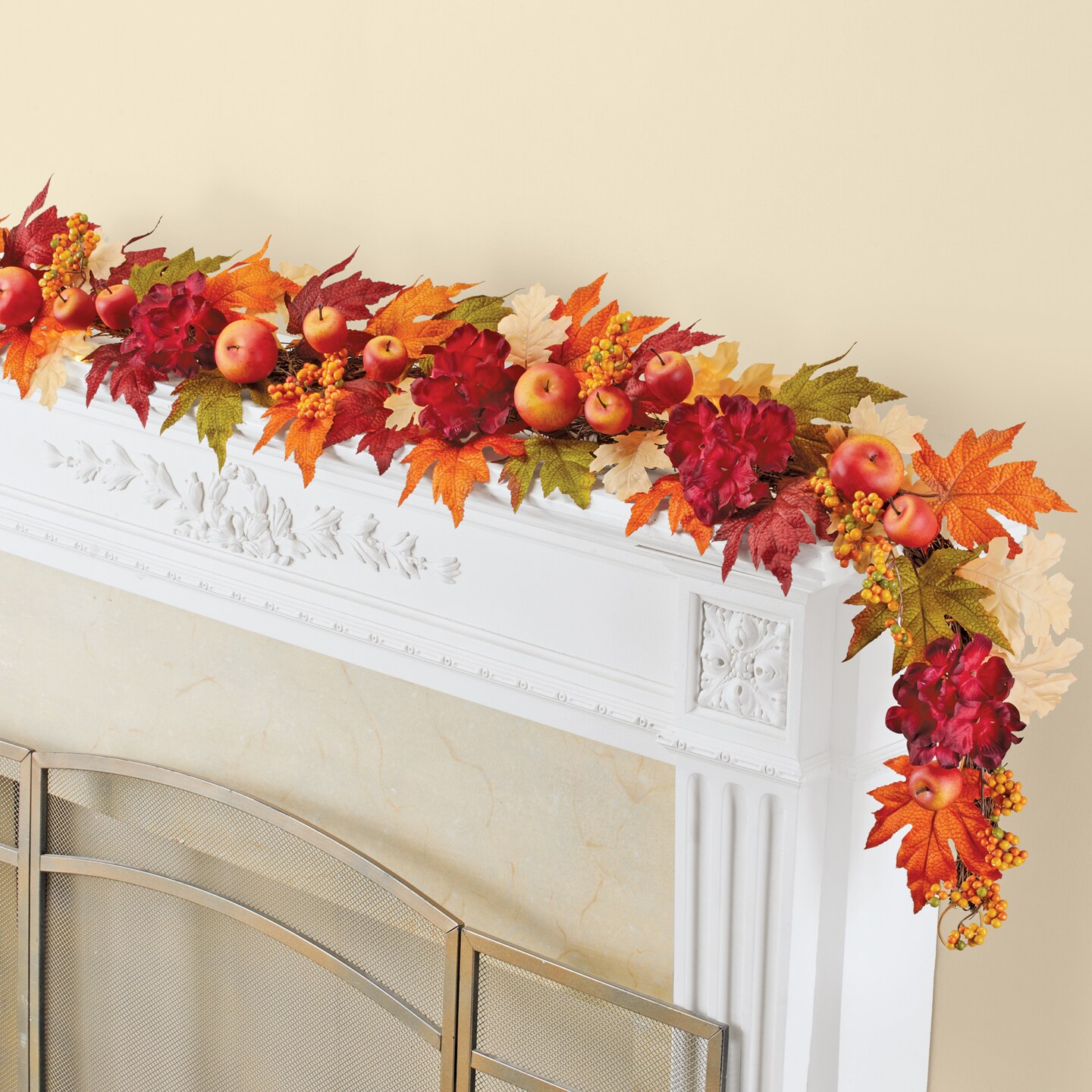 Collections Etc Multicolor Autumn Leaves Floral Apple 5-Foot Long Garland