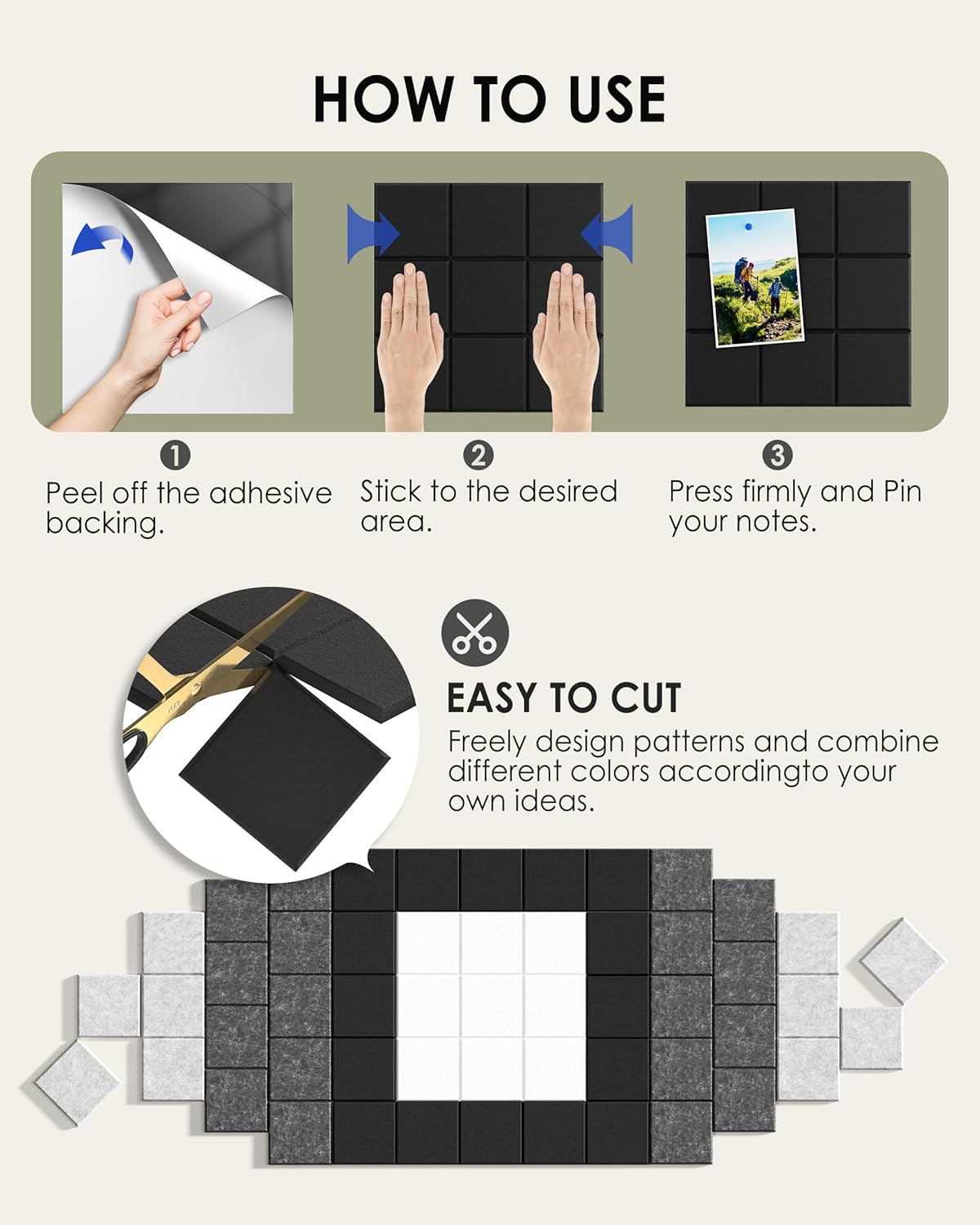 Nine-Grid Cork Board 36&#x22; x 24&#x22; Self-Adhesive Pin Board, 6 Pack Black Felt Bulletin Board