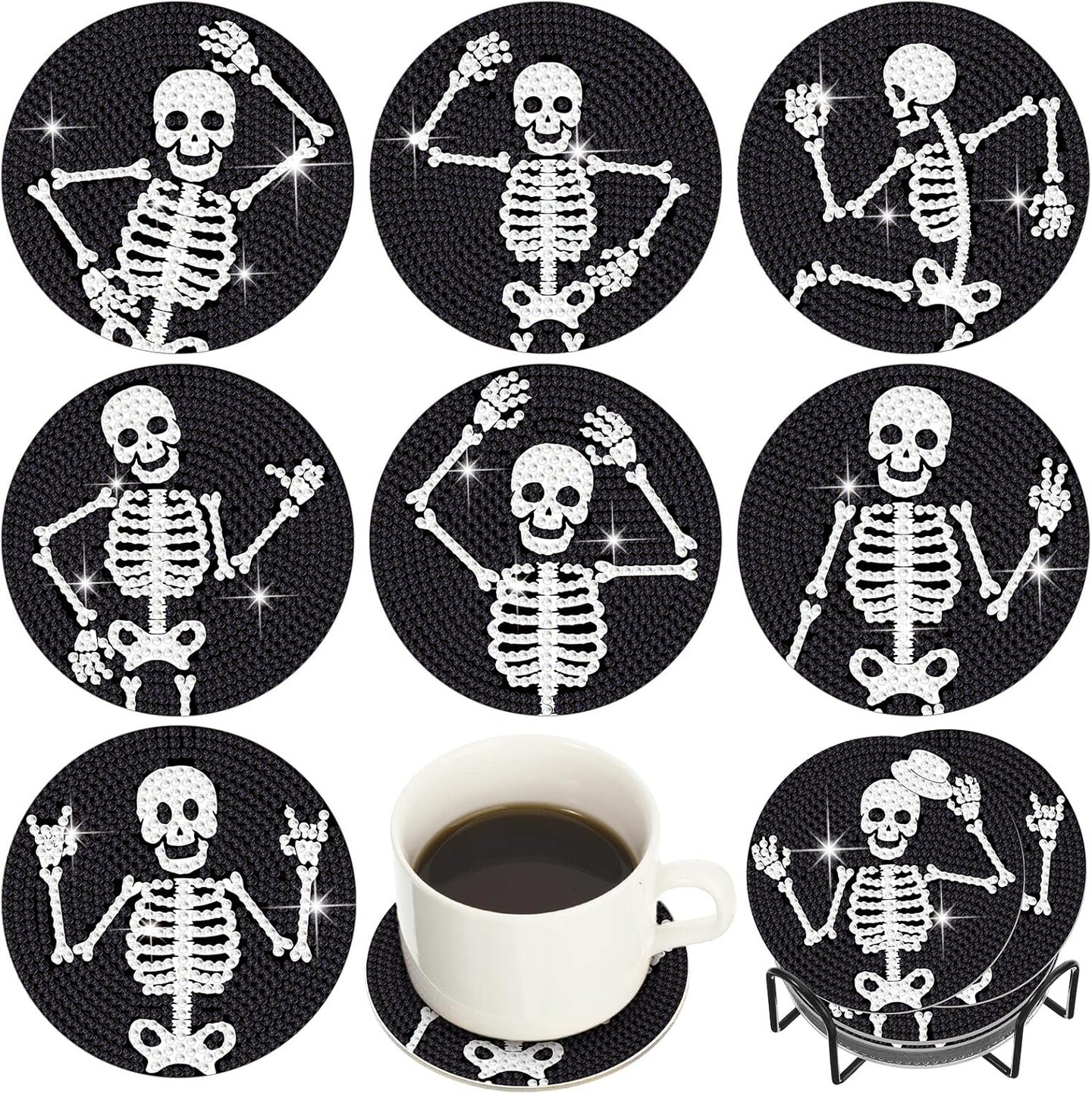 8 Pcs Diamond Coasters Skull Diamond Painting Coasters