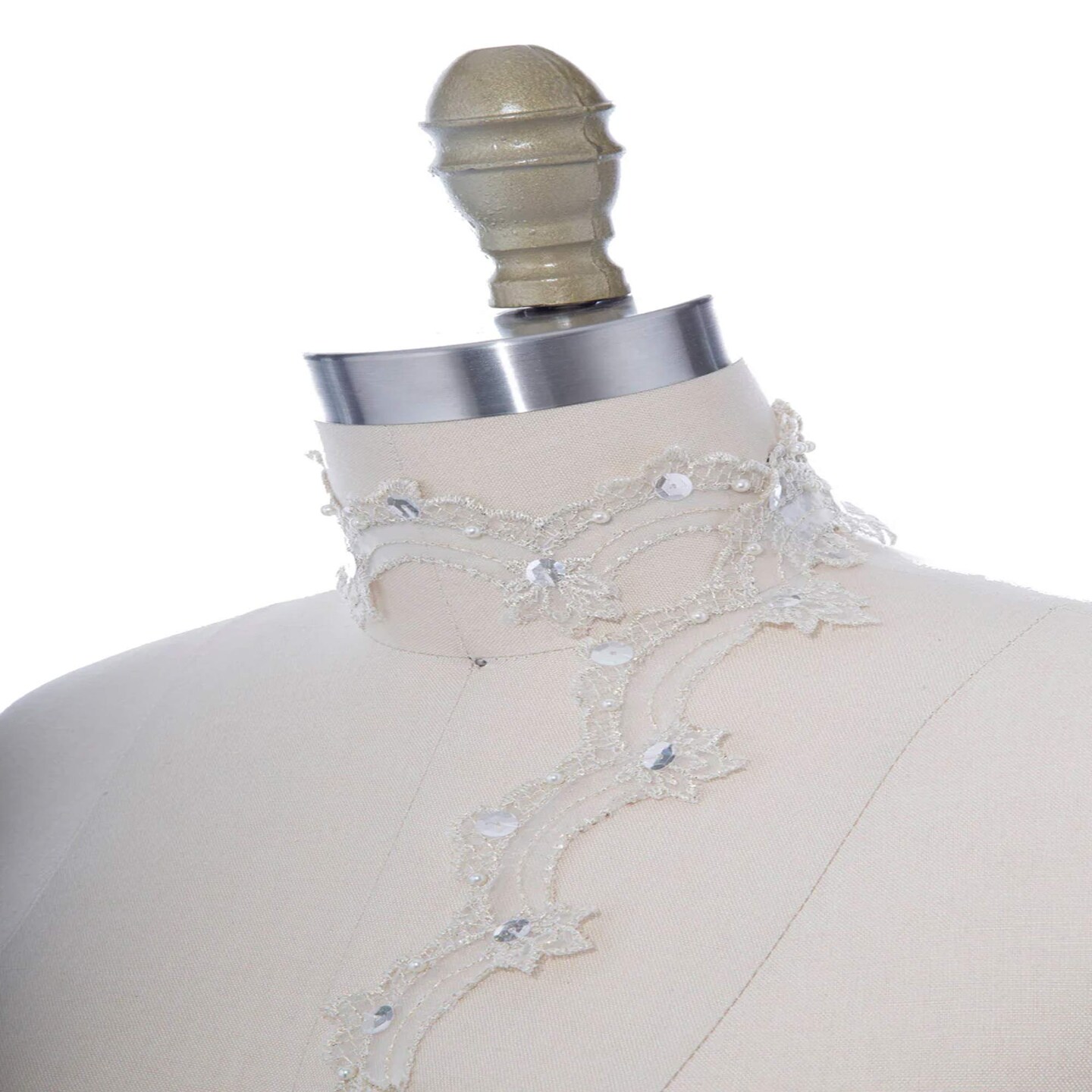 1 Yard 1 Inch Champagne Lace Trim with Beading and Silver Sequins