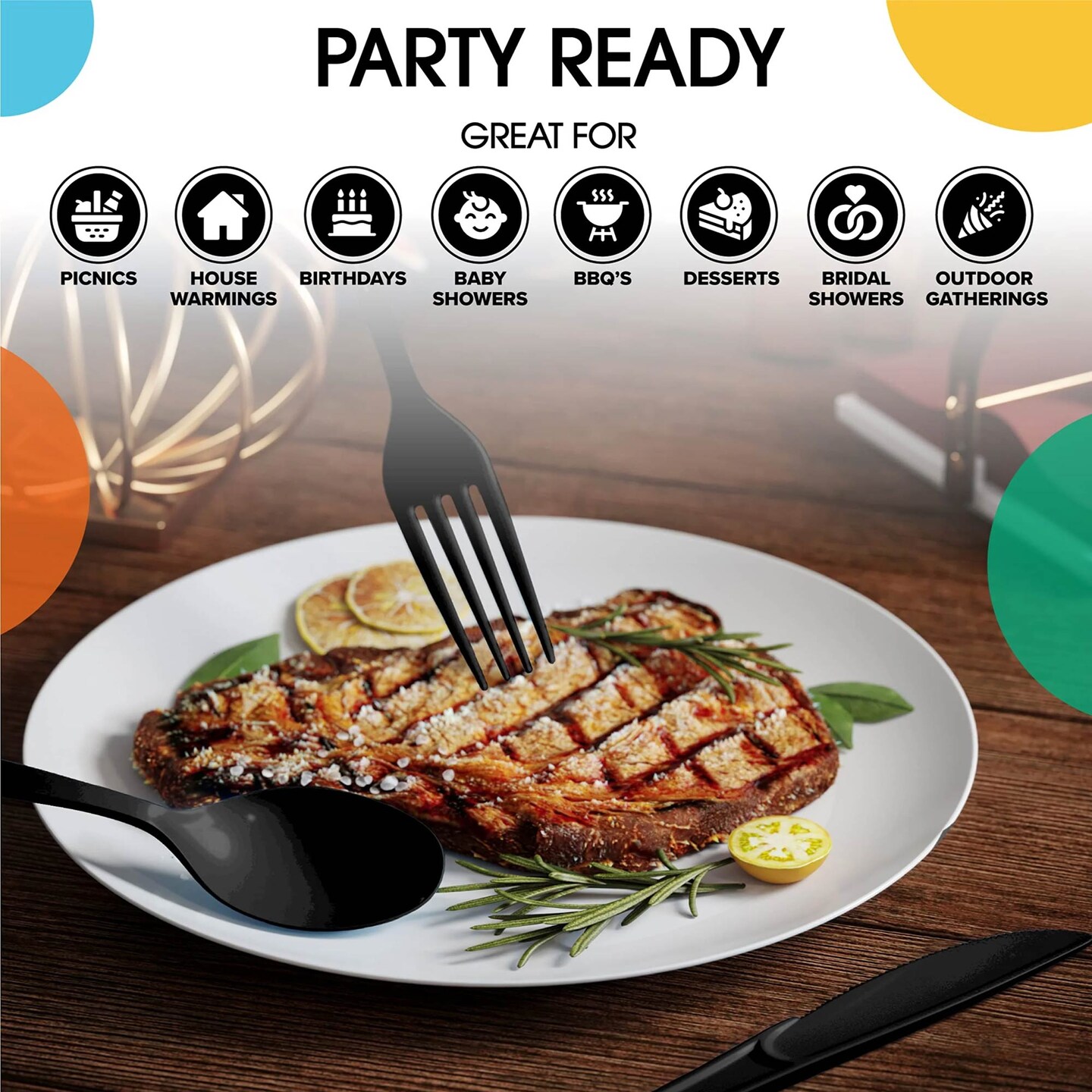 350 Count Black Orange White Disposable Party Tableware Set Combo Pack