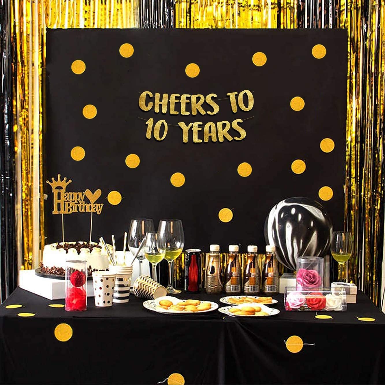 Cheers to 10 Years Gold Glitter Banner - 10th Anniversary and Birthday