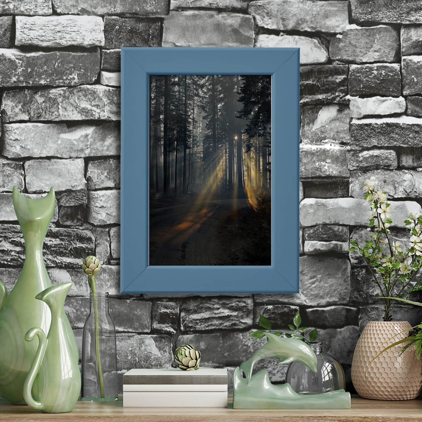4x6" Dark Gray-Blue Frame – Hang or Stand, Horizontal/Vertical, No-Nail Hanging