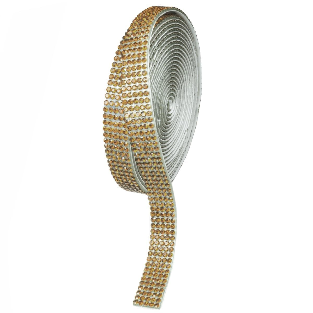 Crystal Golden Self Adhesive Rhinestone Strips - 3 Yards (Crystal Golden) 108"L x 0.45"W