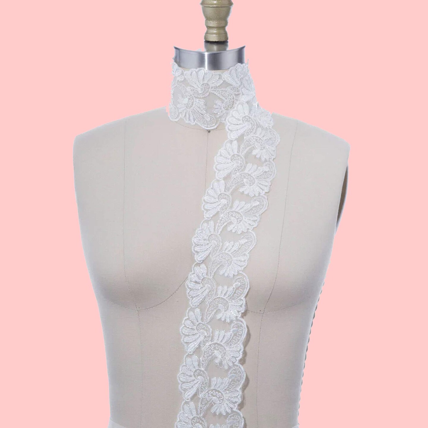 1 Yard White Double Fan Bridal Lace Trim Stiff Scalloped Edge Veil