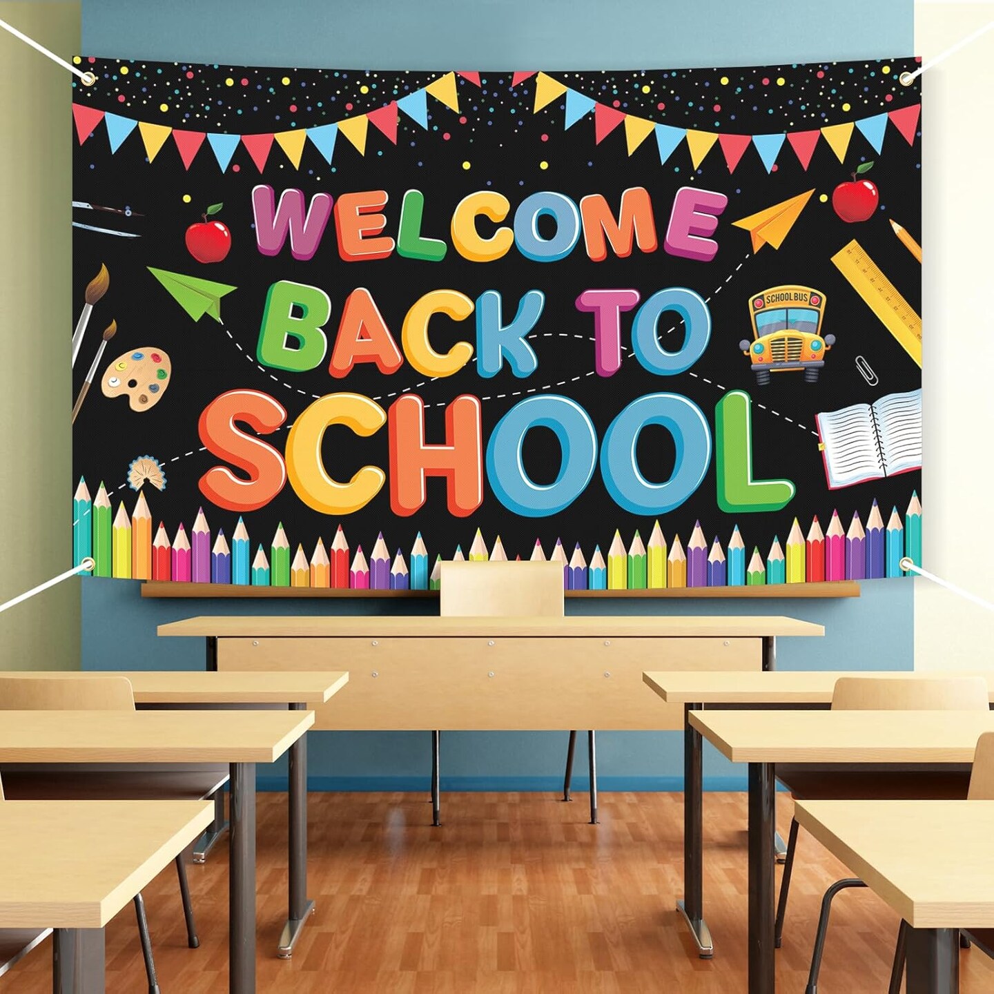 Welcome Back to School Banner (Multicolor) 72 x 44 Inch