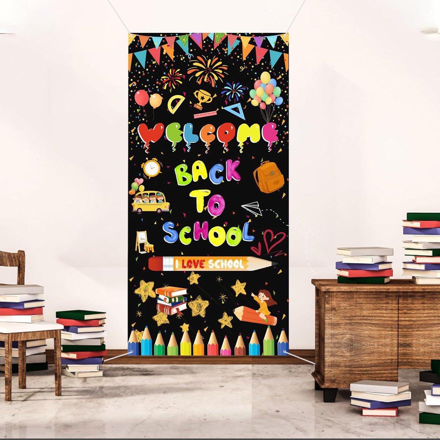 Welcome Back Decorations, Back to School Door Covers, Multicolor,180*90cm/72*35.43in