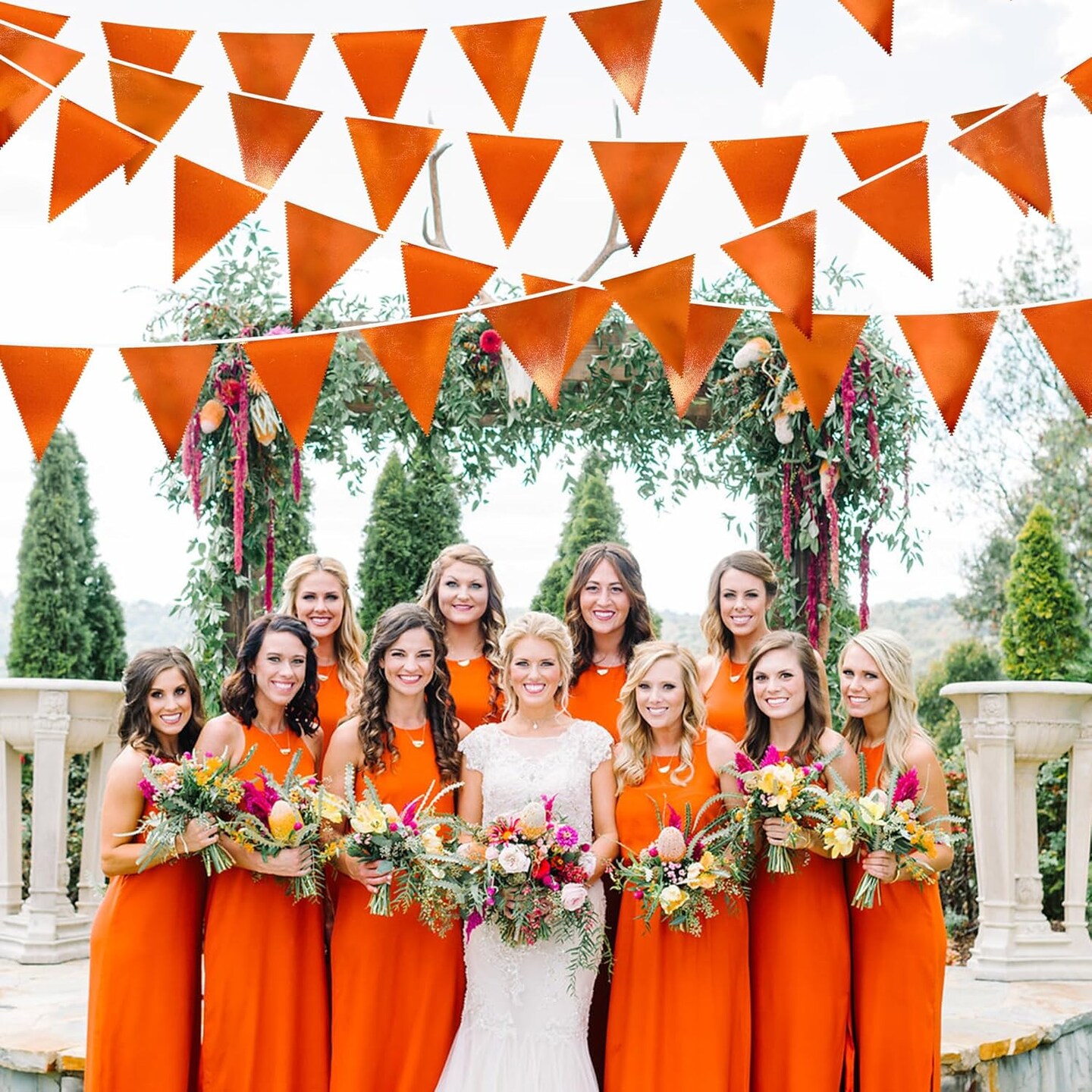 Orange Party Decorations Metallic Fabric Triangle Pennant Banner