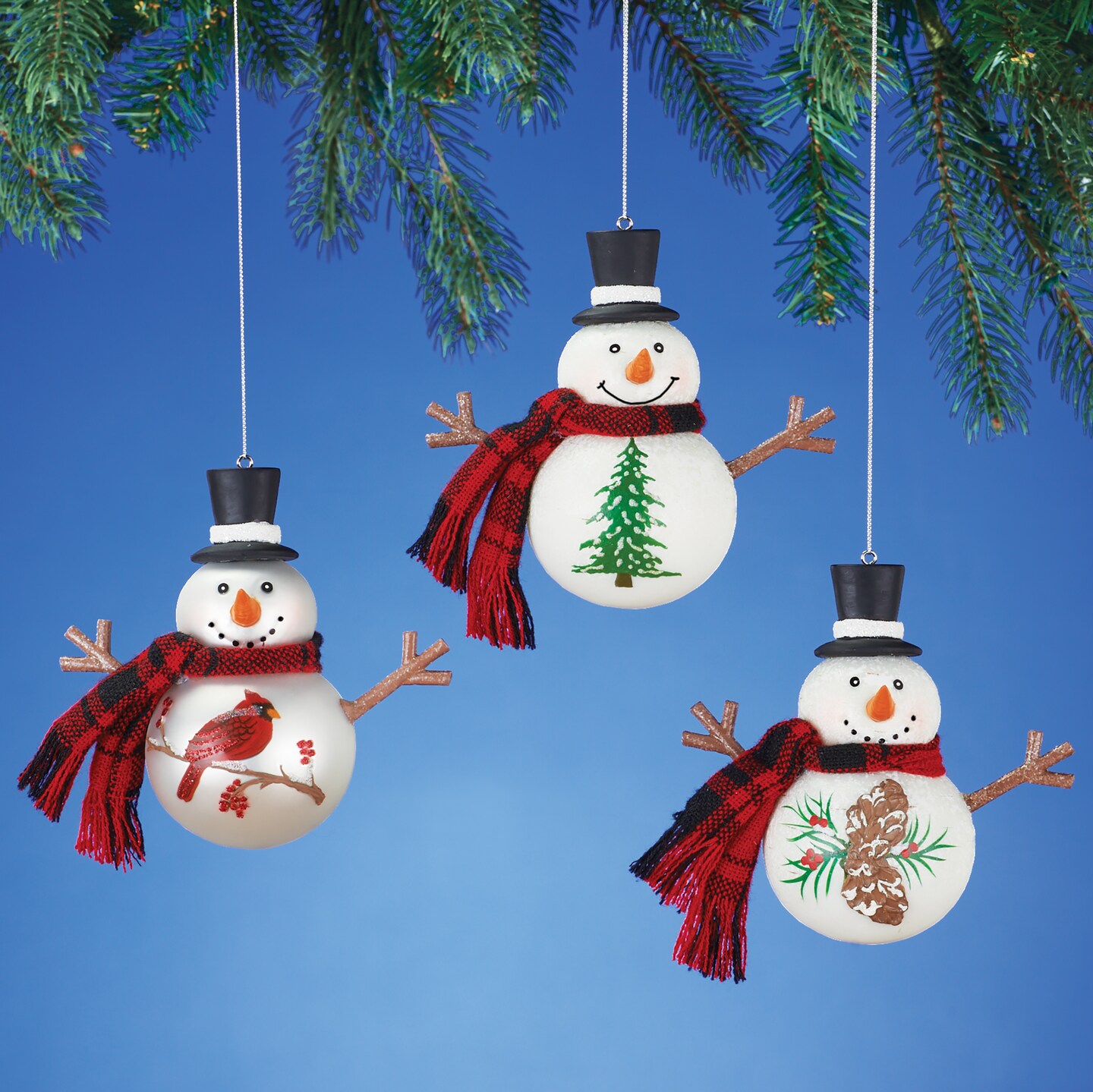 Collections Etc Charming Festive Snowman Ornaments 3-Piece Set