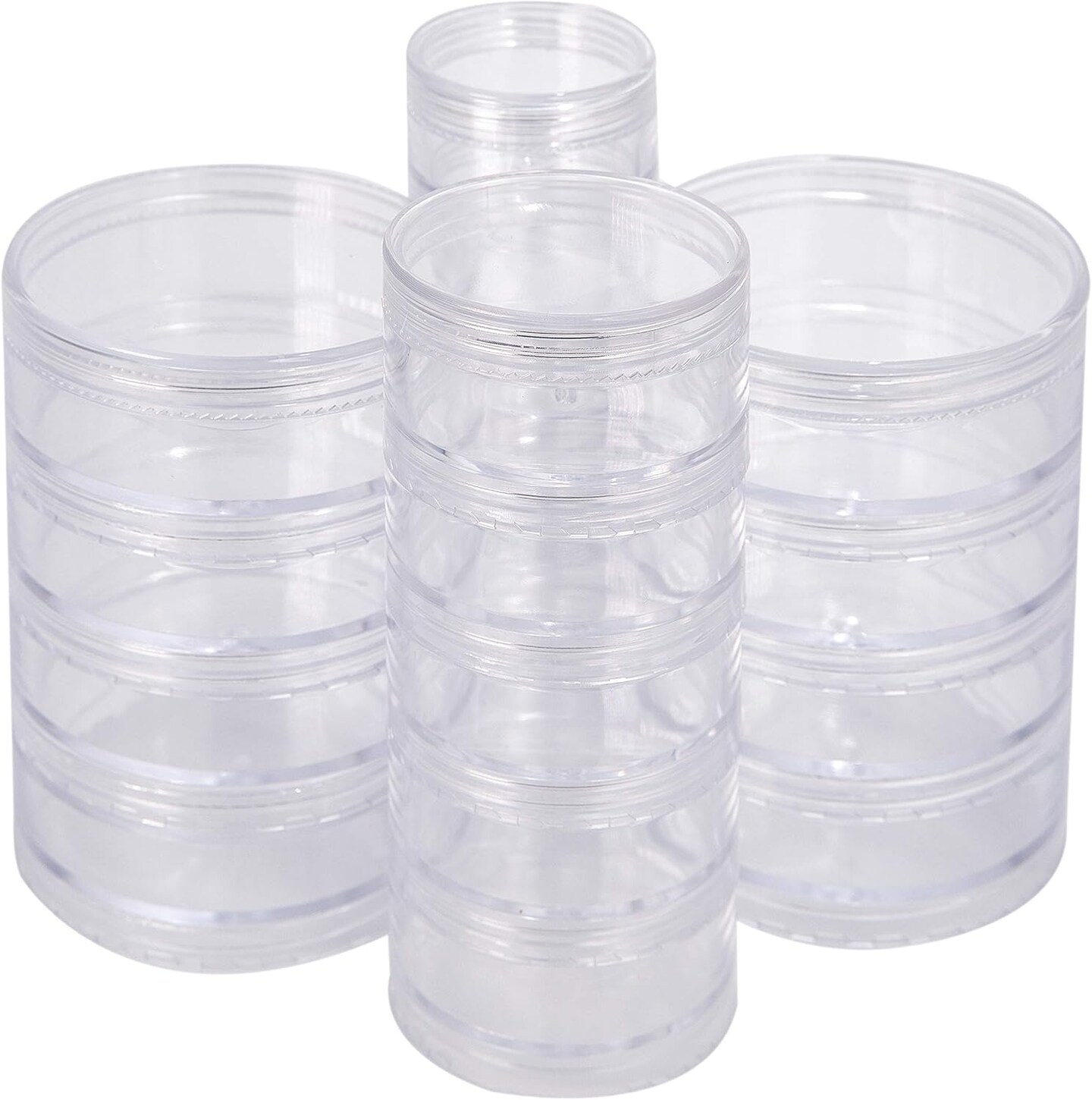 The Beadsmith &#x2013; Stack Jar 4-Piece Assortment &#x2013; 2 x 4 Stack, 1 x 5 Stack, 1 x 6 Stack, Pill containers, Empty Pot Jars, refillable Cosmetic containers, Small Plastic Organizers