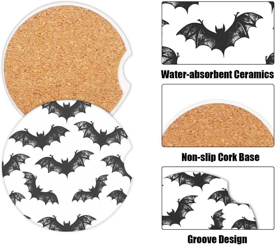 Cup Holder Coaster for Car, 2 Pack Car Coasters for Cup Holders (Bat White)