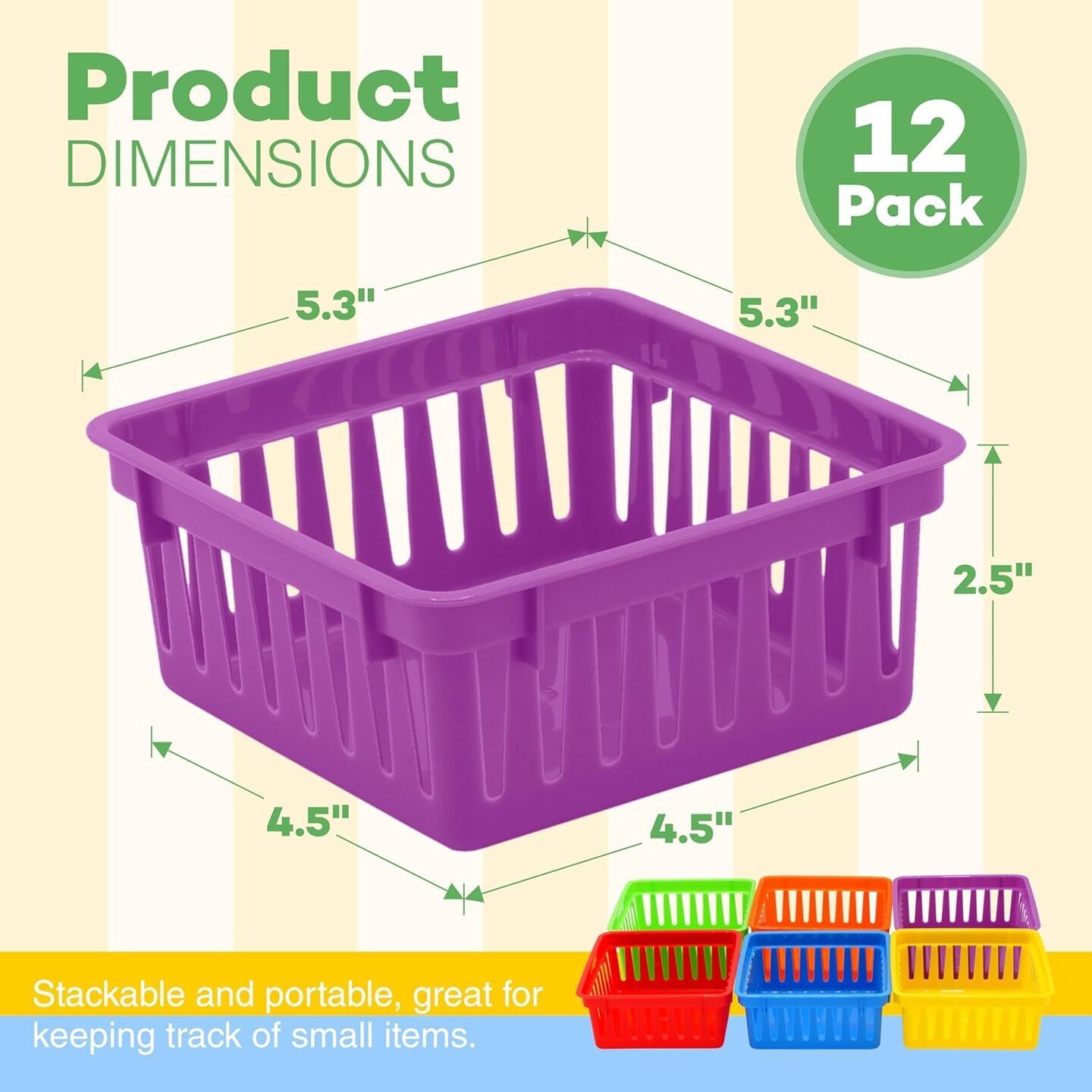 4E's Novelty 12 Pack Small Classroom Storage Baskets, Square 4.5" Sturdy Plastic Colorful Crayon & Pencil Container, Organizer Bins for Desk for Classrooms Supplies, Office, Toy Storage