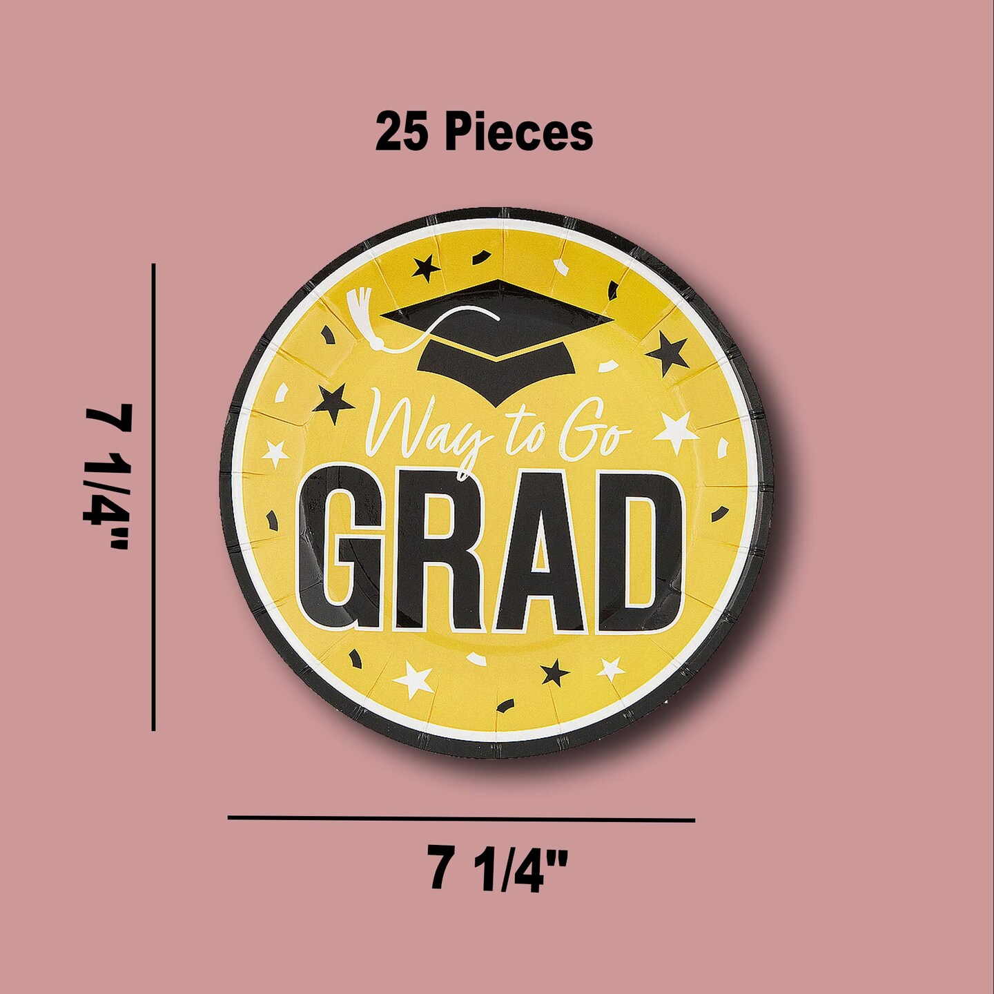 25 Count Yellow Way to Go Grad Dessert Plates Graduation Celebration Plates 7 1/4 Inch