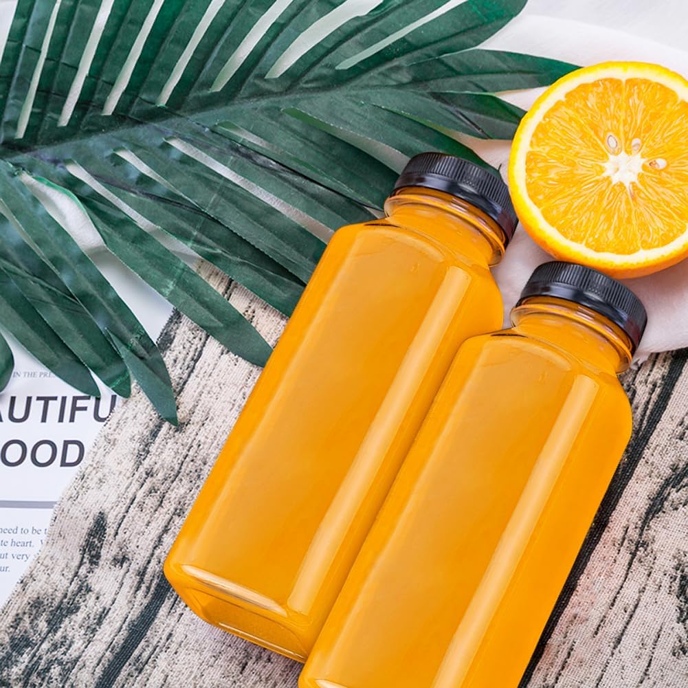Plastic Juice Bottles with Caps 12 pcs -12oz Reusable Juice Containers