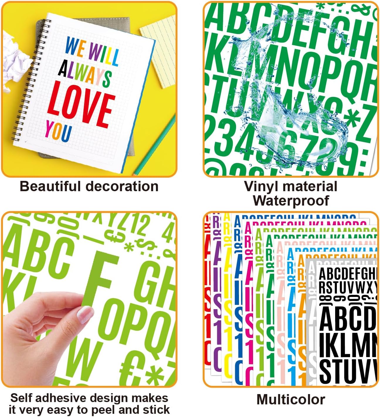 10 Sheets 1320 Alphabet Stickers Letter Sticker Vinyl Self-Adhesive Number