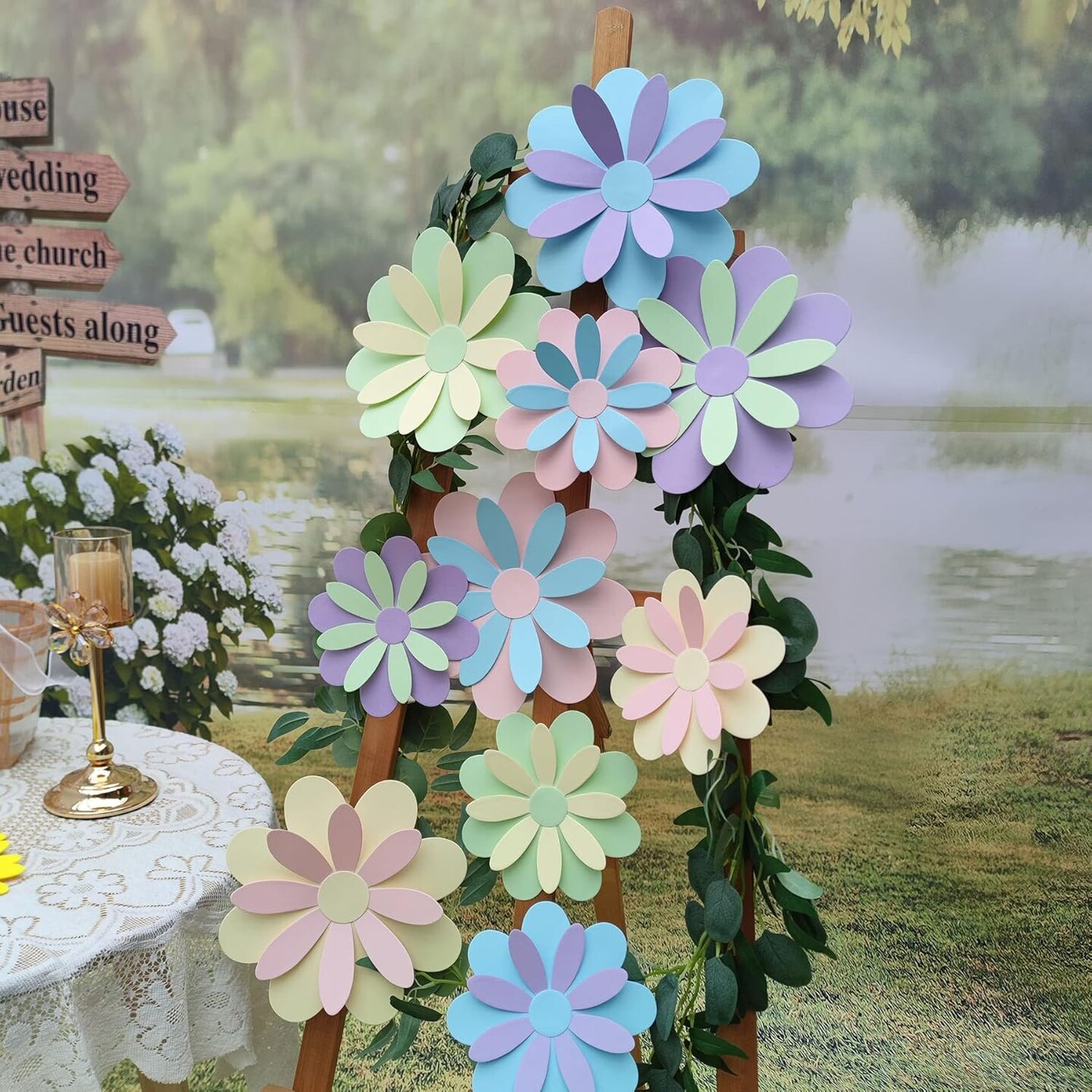 Giant 3D Pastel Flower with Stickers (10"-7.5") Paper Flower Wall Stickers-Pack of 10