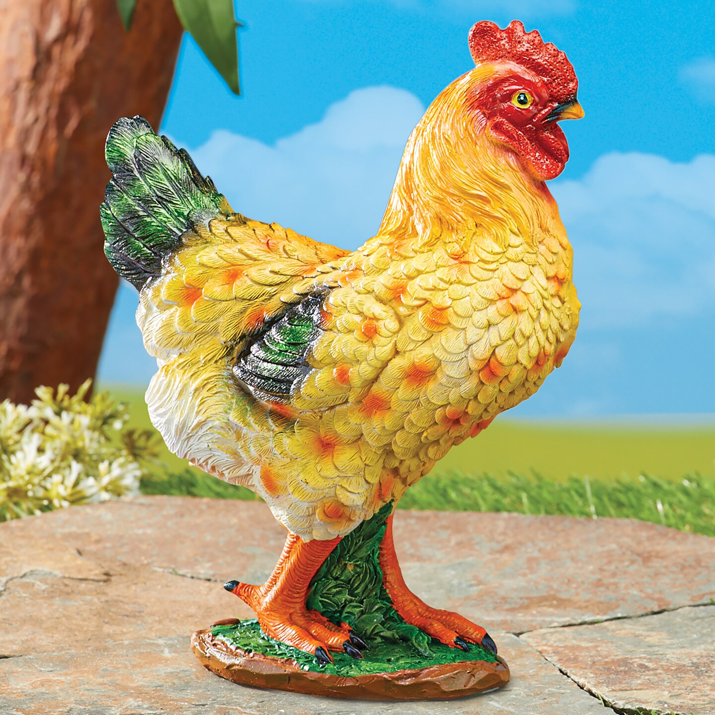 Collections Etc Hand-Painted Realistic Farm Chicken Outdoor Statue ...