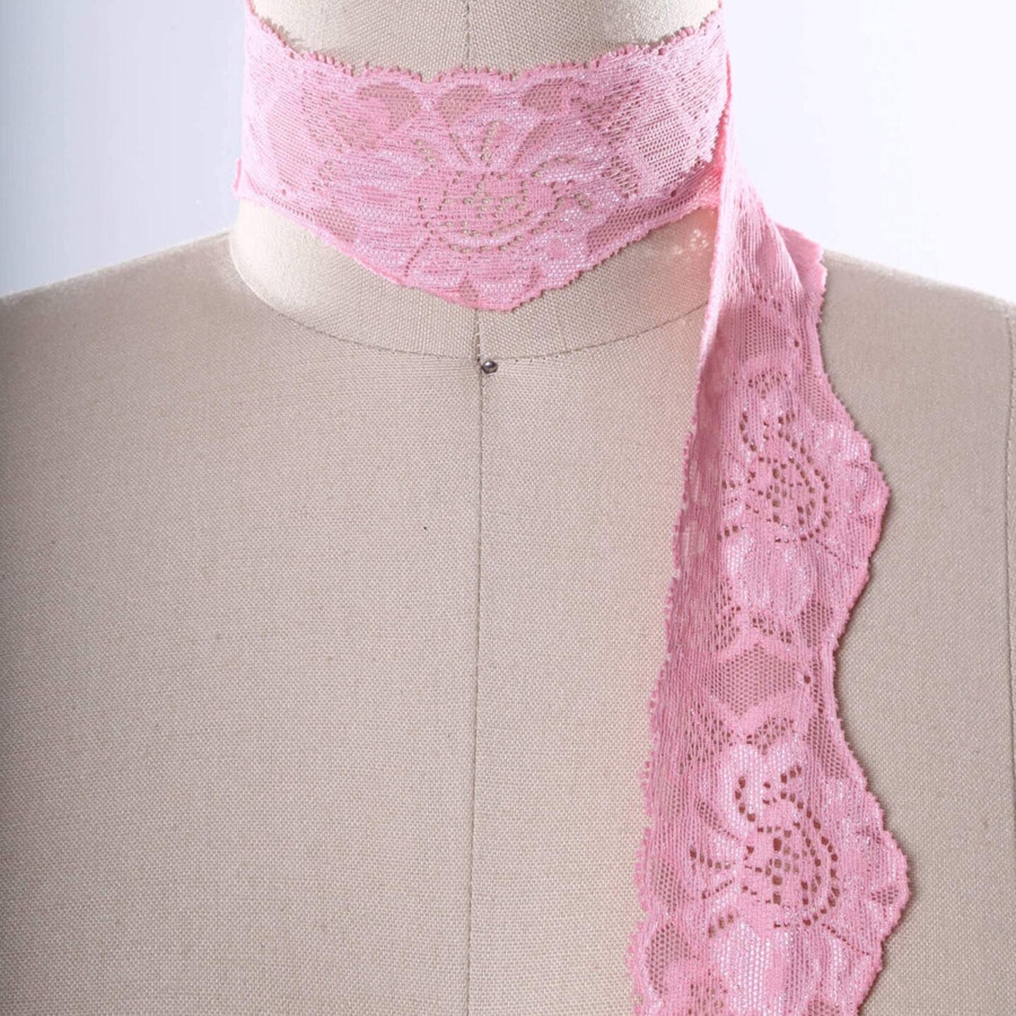 2 Yards Carnation Pink Floral Scallops Banding Stretch Elastic Lace Trim Soft Stretch Lace for Apparel