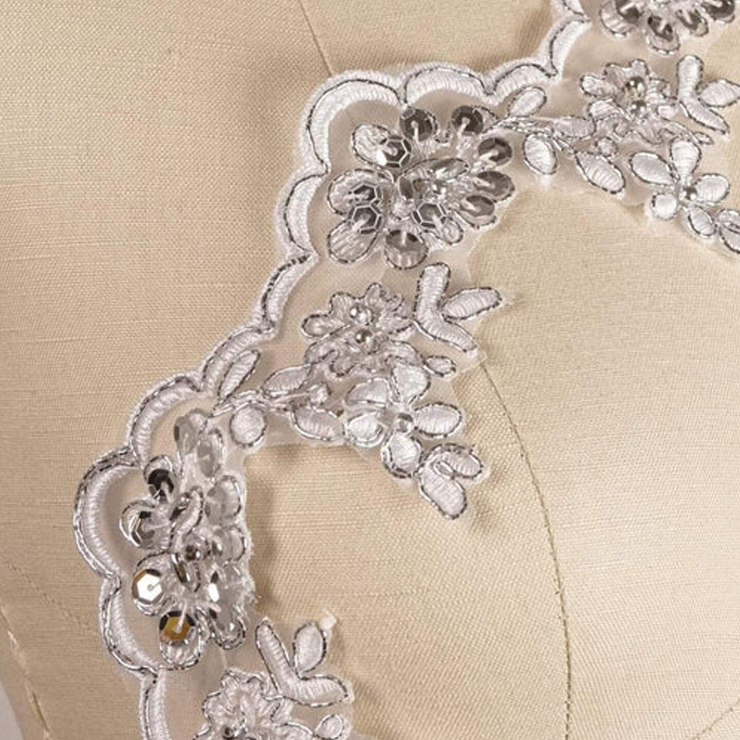 1 Yard Silver Sequined Scalloped Bridal Lace Trim with Leaf Motif